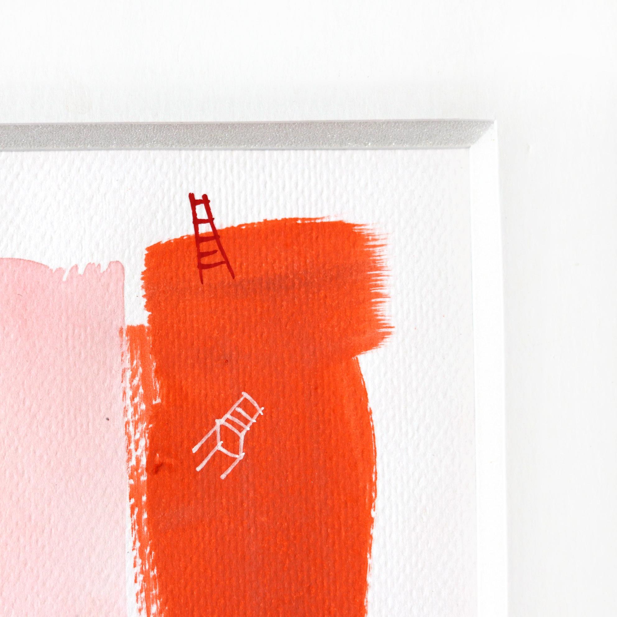 Serie Dibujos Felices 2 - Obra Original en Acuarela Naranja y Tinta sobre Papel - Abstract Painting Blanco de Sergio Valenzuela