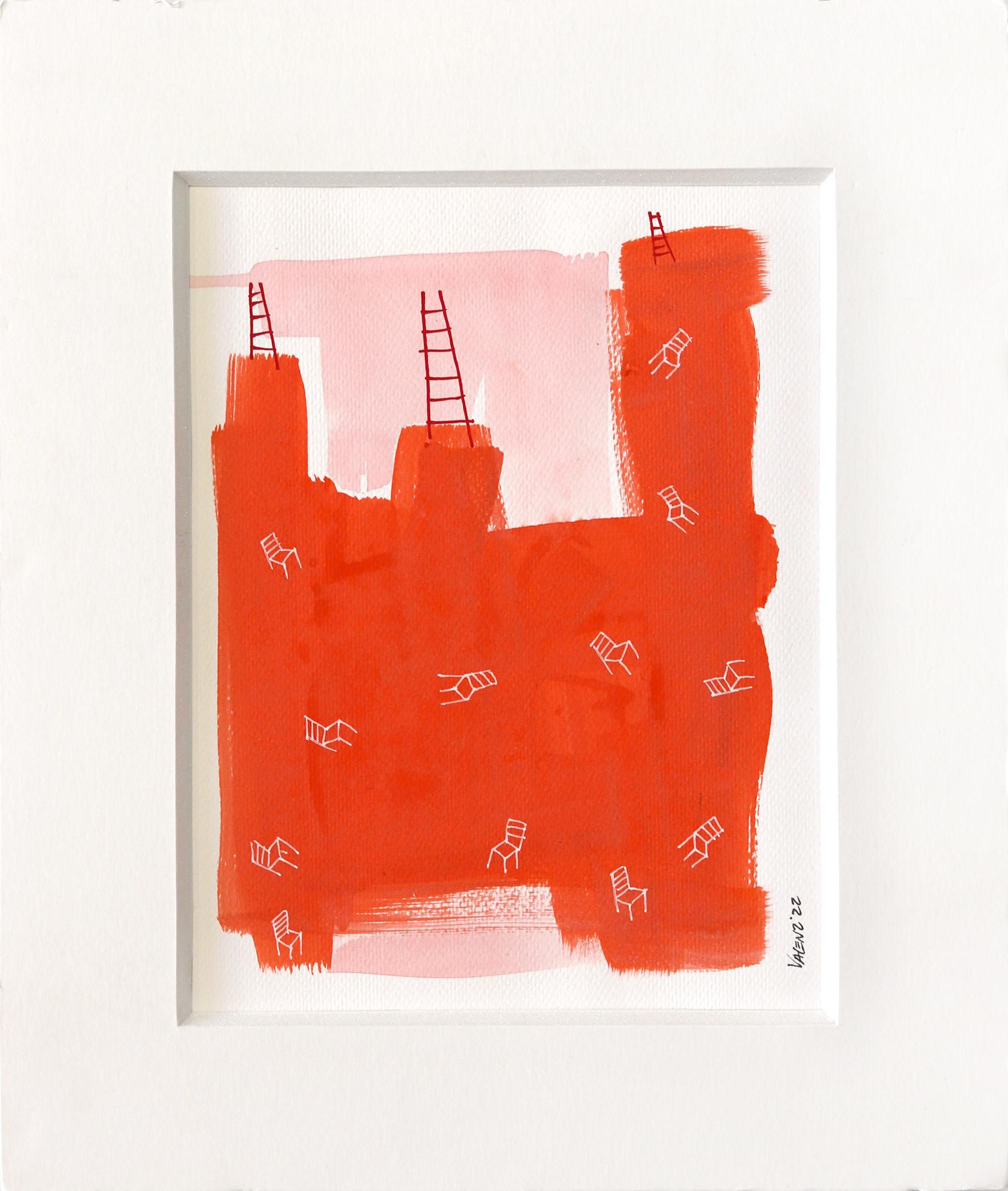 Serie Dibujos Felices 2 - Obra Original en Acuarela Naranja y Tinta sobre Papel