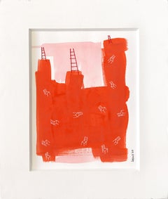 Serie Dibujos Felices 2 - Original Orange Watercolor and Ink Artwork on Paper