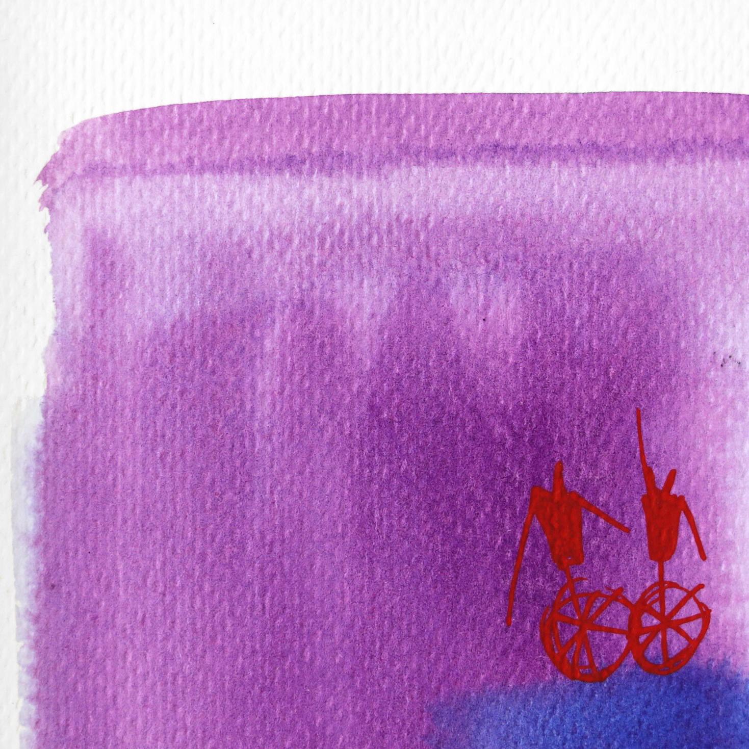 Serie Dibujos Felices 3 - Original Purple Watercolor and Ink Artwork on Paper - Painting by Sergio Valenzuela
