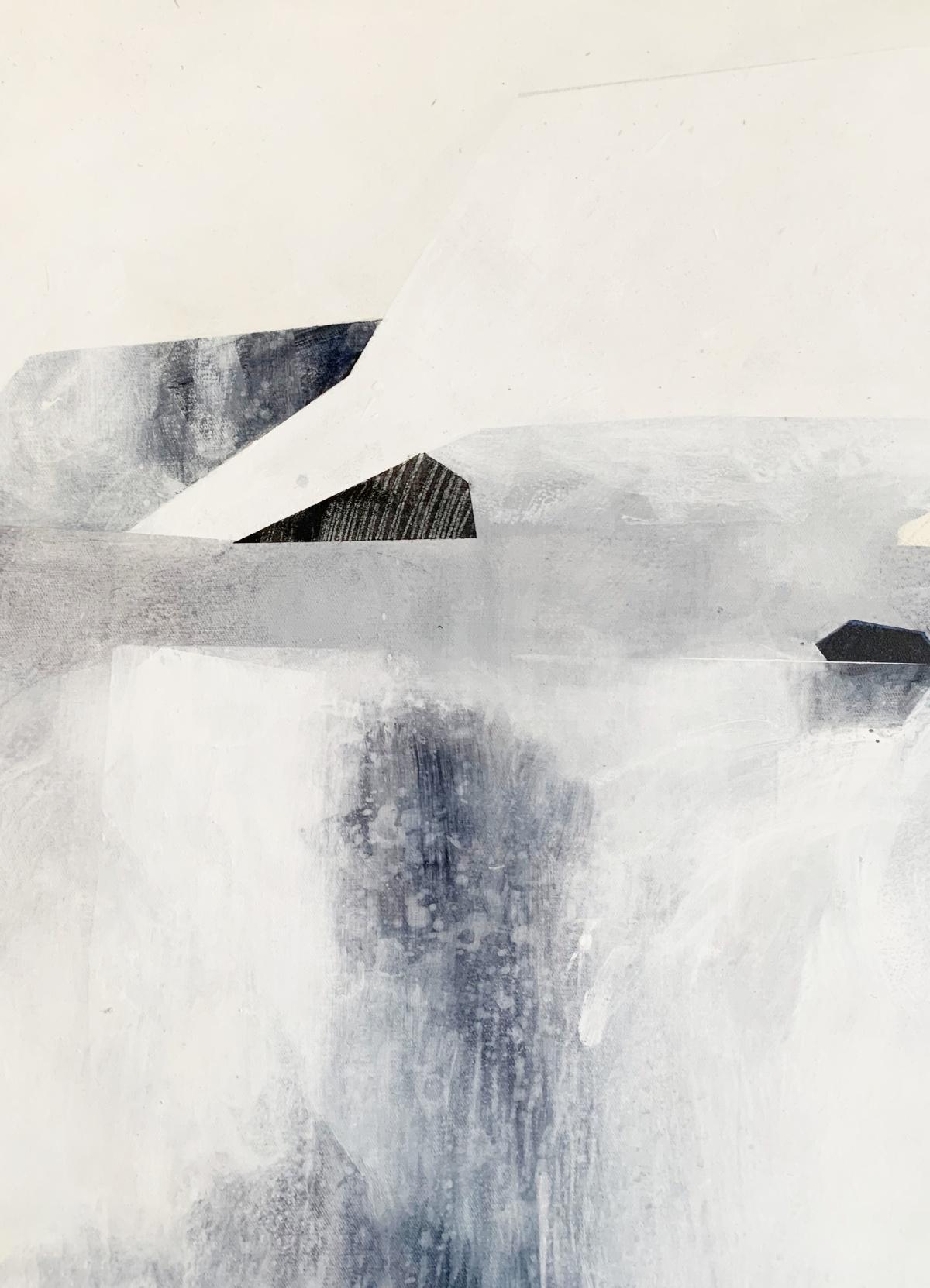Étang de la chenille noire, neige. Paysage abstrait, peinture acrylique, art polonais - Autres styles artistiques Painting par Sergiusz Powałka