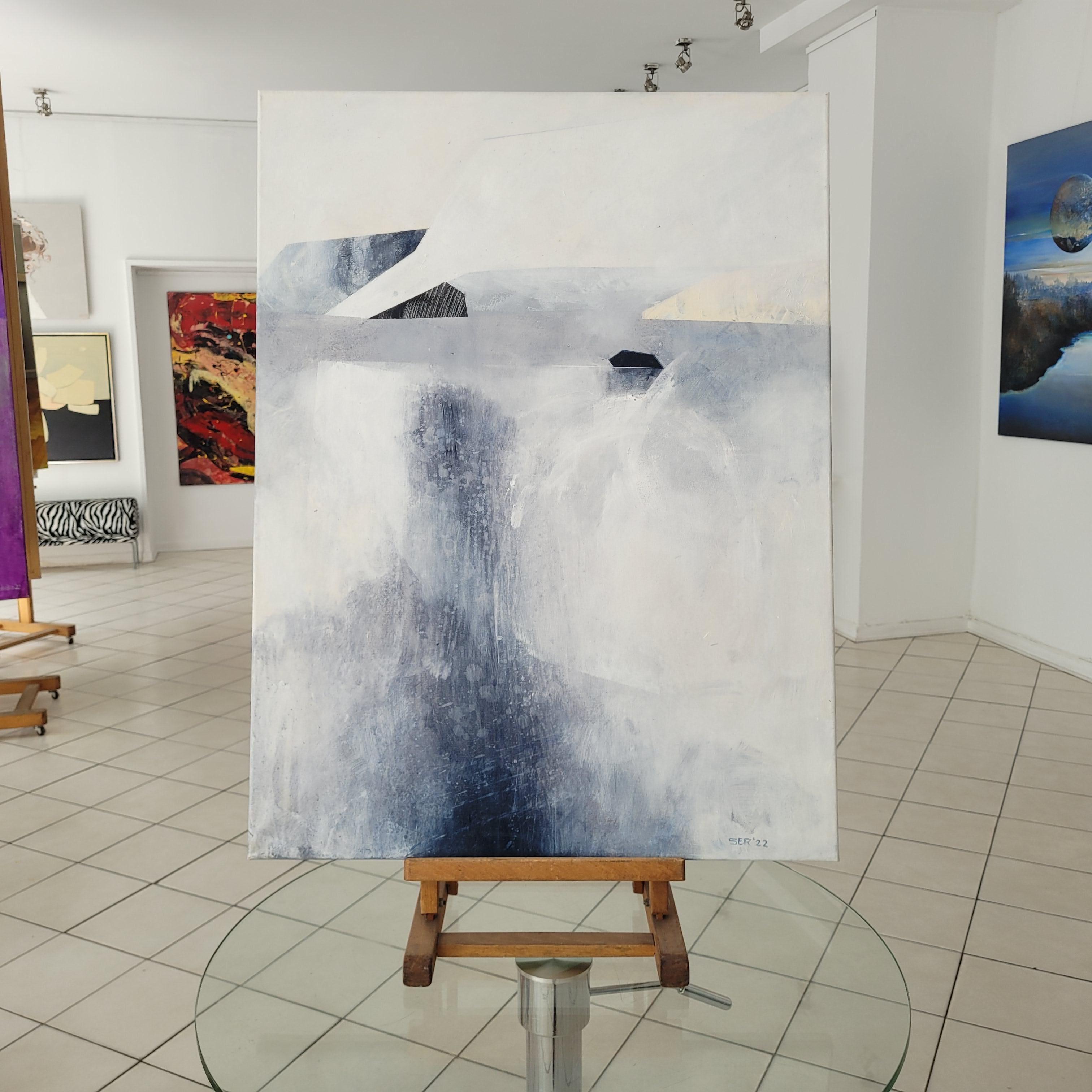 Black Caterpillar Pond, Snow. Abstract landscape, Acrylic Painting, Polish art For Sale 5