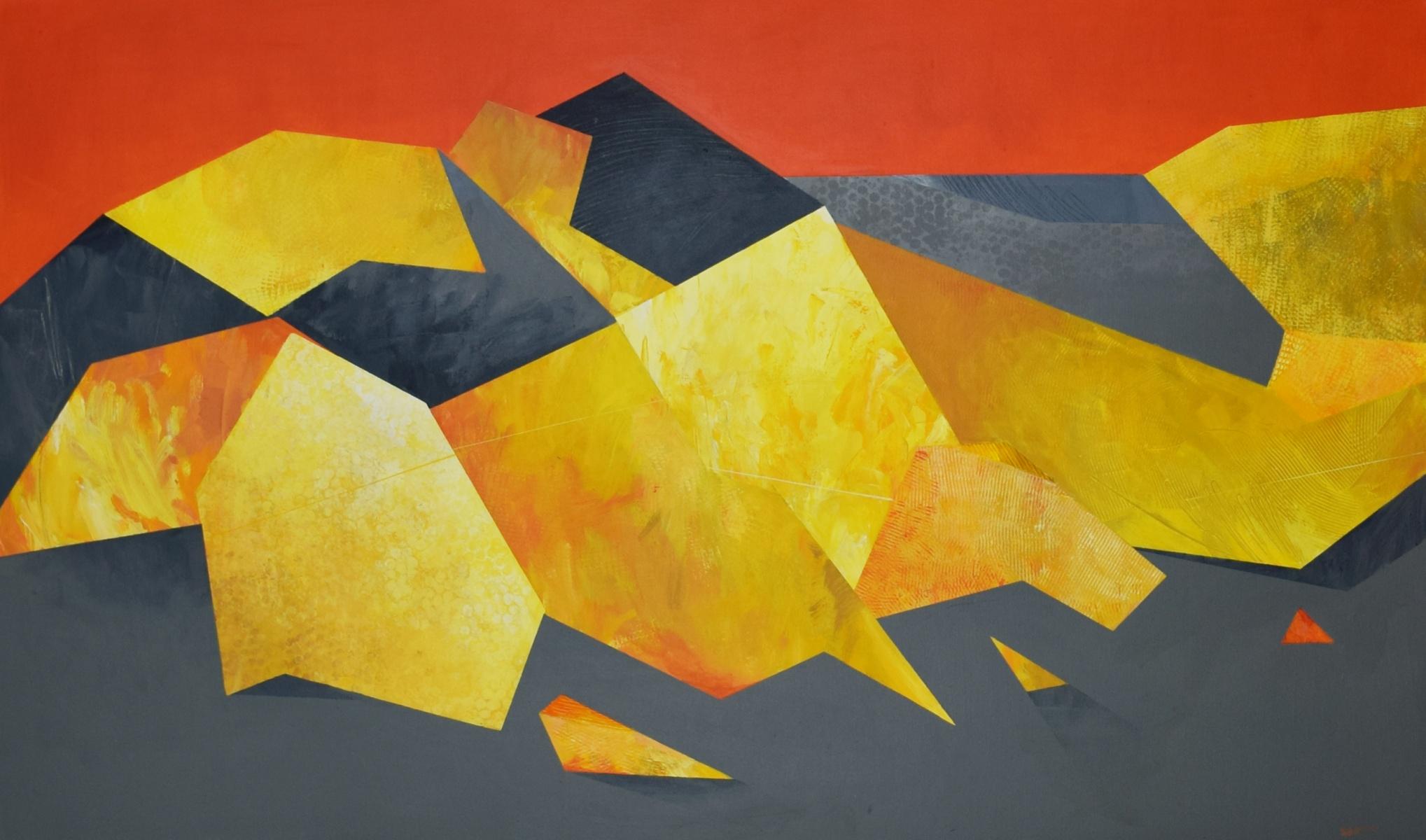 Tatra Mountains IV - Painting, Orange and  Yellow, Geometric Abstract landscape