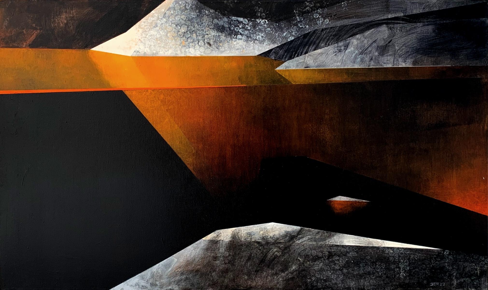 The Black Caterpillar Pond  - Abstract landscape, Acrylic Painting, Polish art