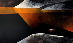 L'étang de cacherpillar noir  - Paysage abstrait, peinture acrylique, art polonais