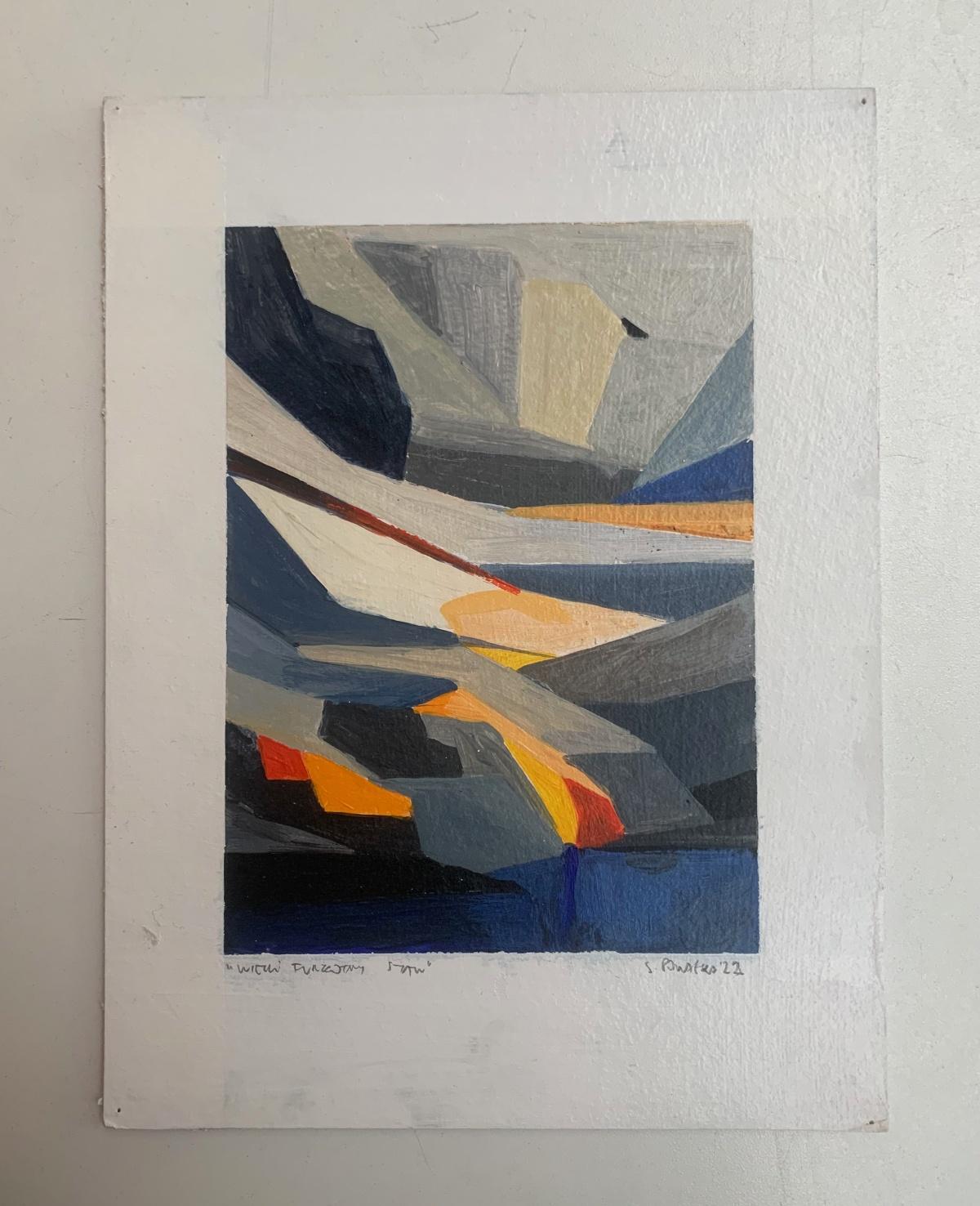 Wielki Furkotny Staw. Abstract landscape, Acrylic Painting, Tatra Mountains - Gray Abstract Painting by Sergiusz Powałka