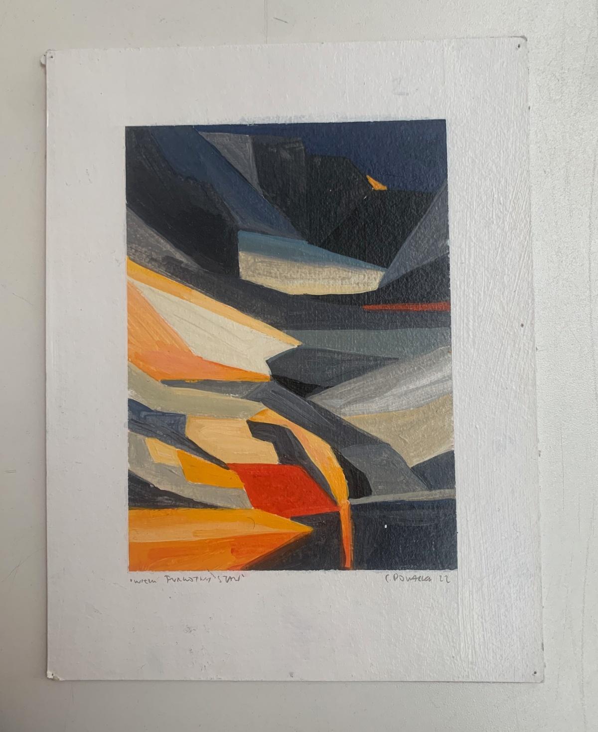 Contemporary acrylic on cardboard abstract landscape by Polish artist Sergiusz Powalka. Painting is inspired by a view of one of ponds in Tatra Mountains. 

SERGIUSZ POWALKA (born 1986)
A graduate of the Art High School in Lublin and the Faculty of