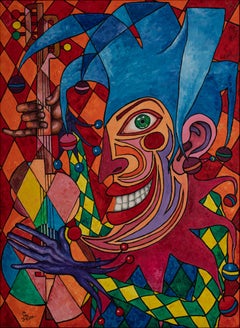 Jester In Blue  - Original Oil Painting 48" x 36"