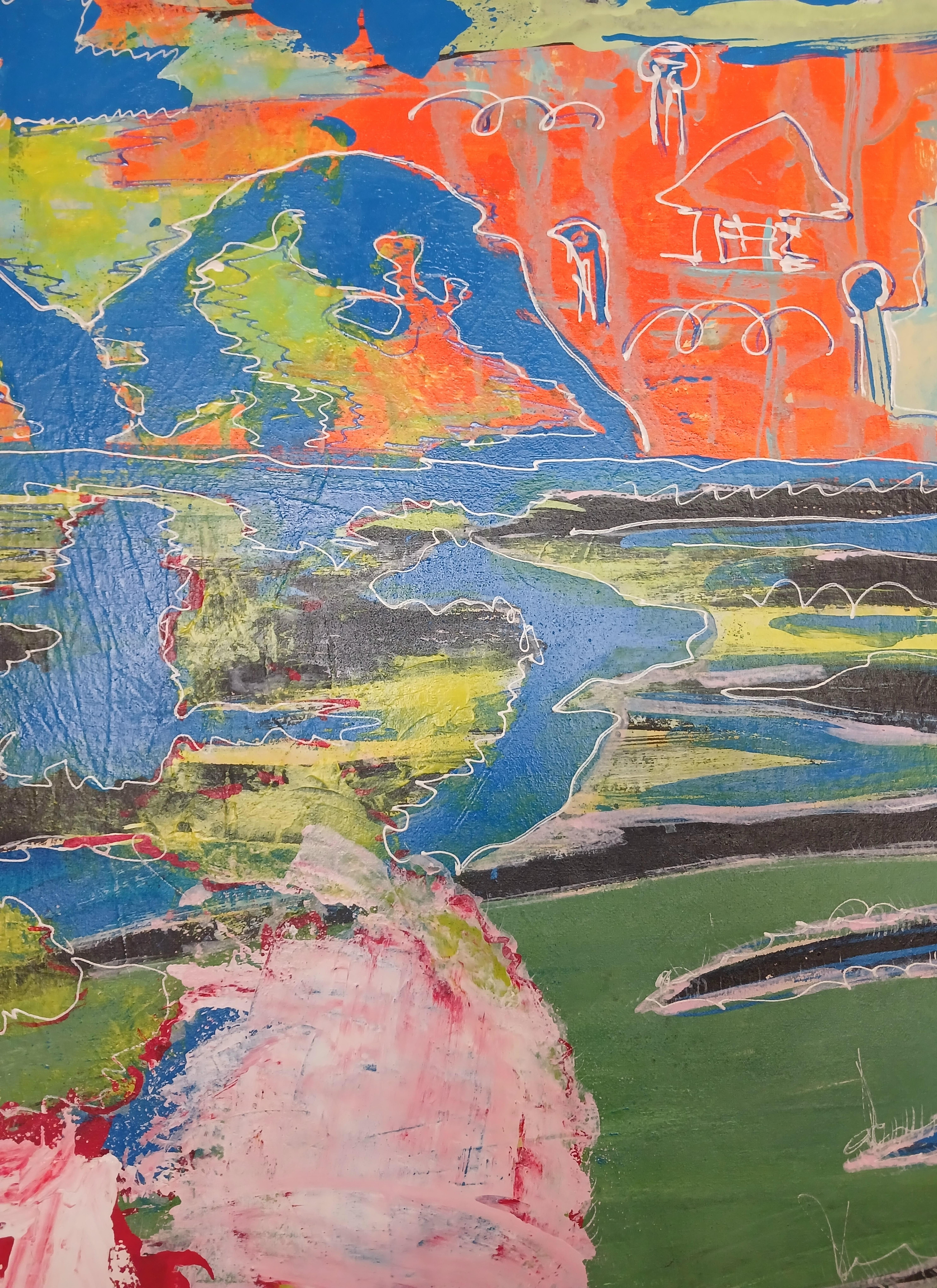 Abstraction Genèse - Bleu Landscape Painting par Serhij Potiukh