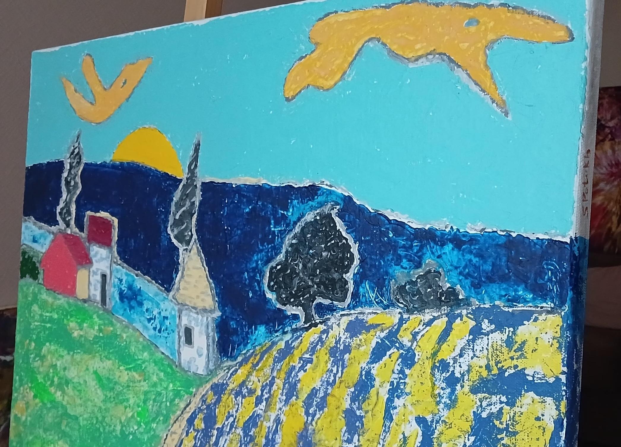 Pueblo - Landscape Painting Azul de Serhij Potiukh