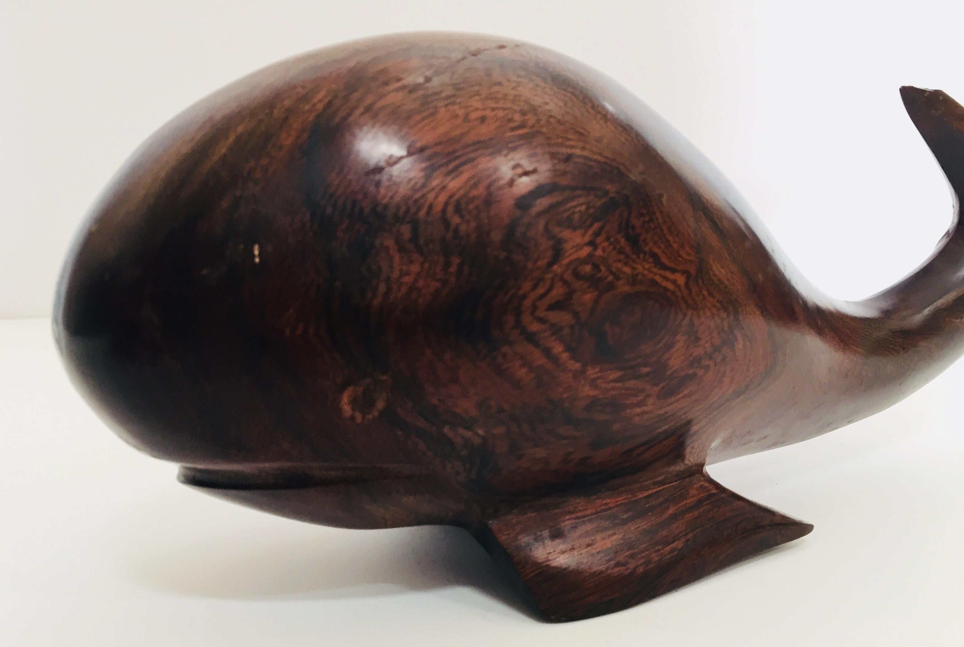 Wood Seri Ironwood Animal Sculptures of a Pelican and a Whale