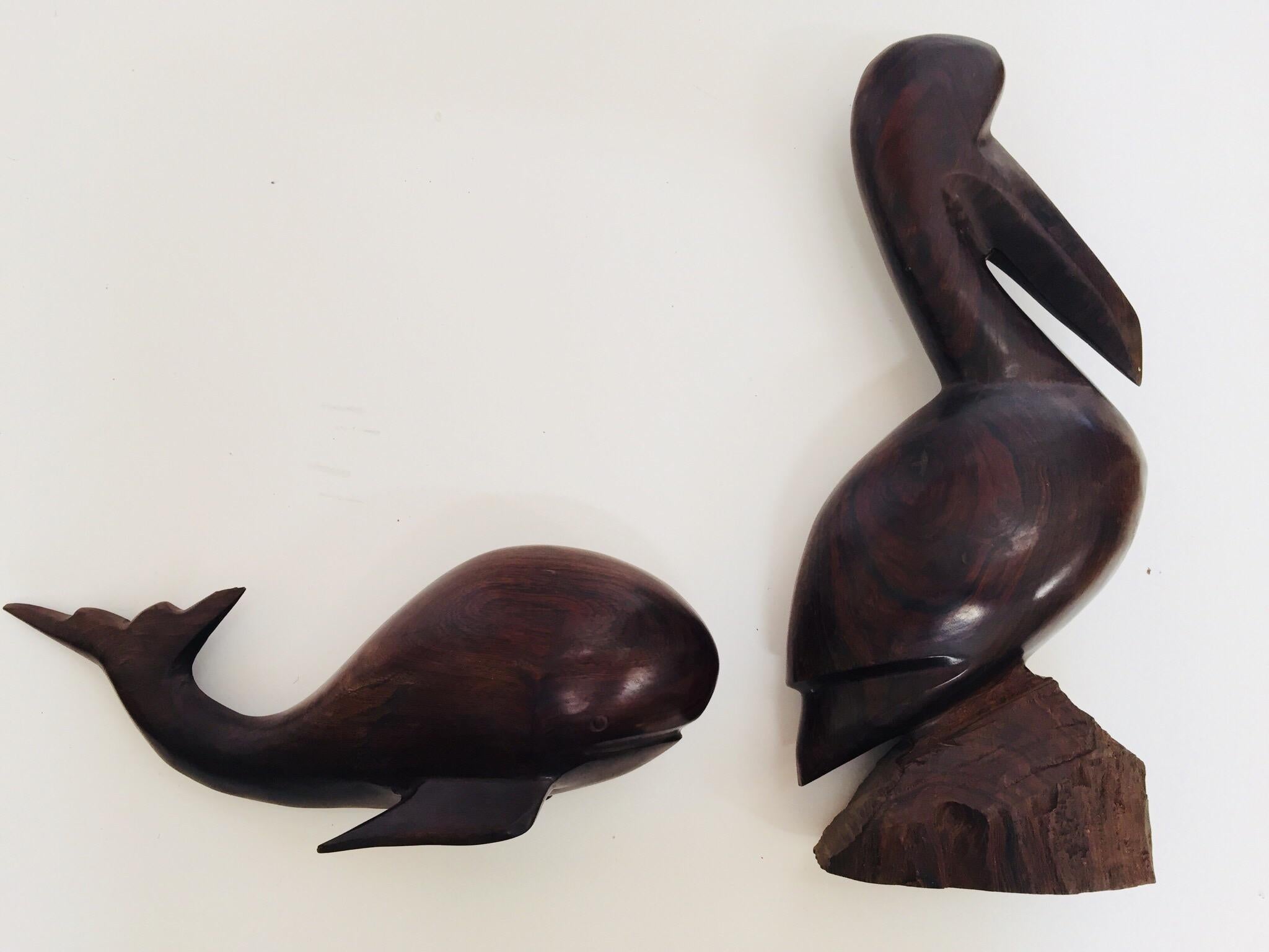 Seri Ironwood Animal Sculptures of a Pelican and a Whale 4