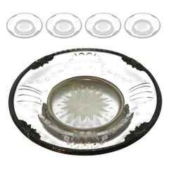 Série de 4 plats ronds cristal gravé et argent 23 cm