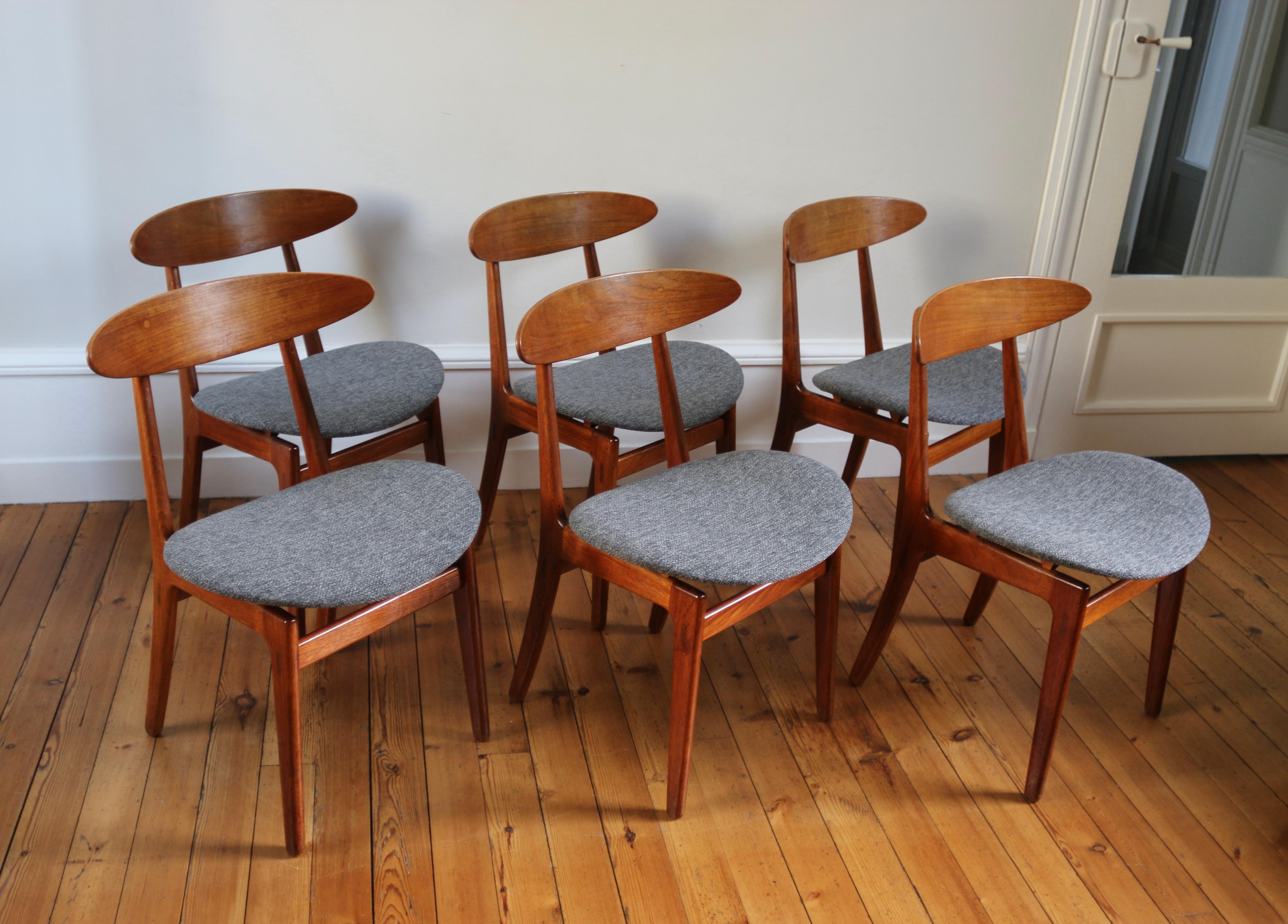 Scandinavian Modern Série de 6 chaises scandinaves teck vintage Wilhelm Wohlert 1960