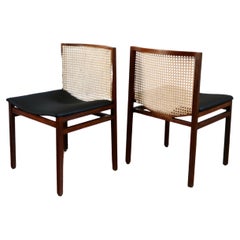 Série de 6 chaises vintage palissandre et cannage Tito Agnoli "La Linea" 1960