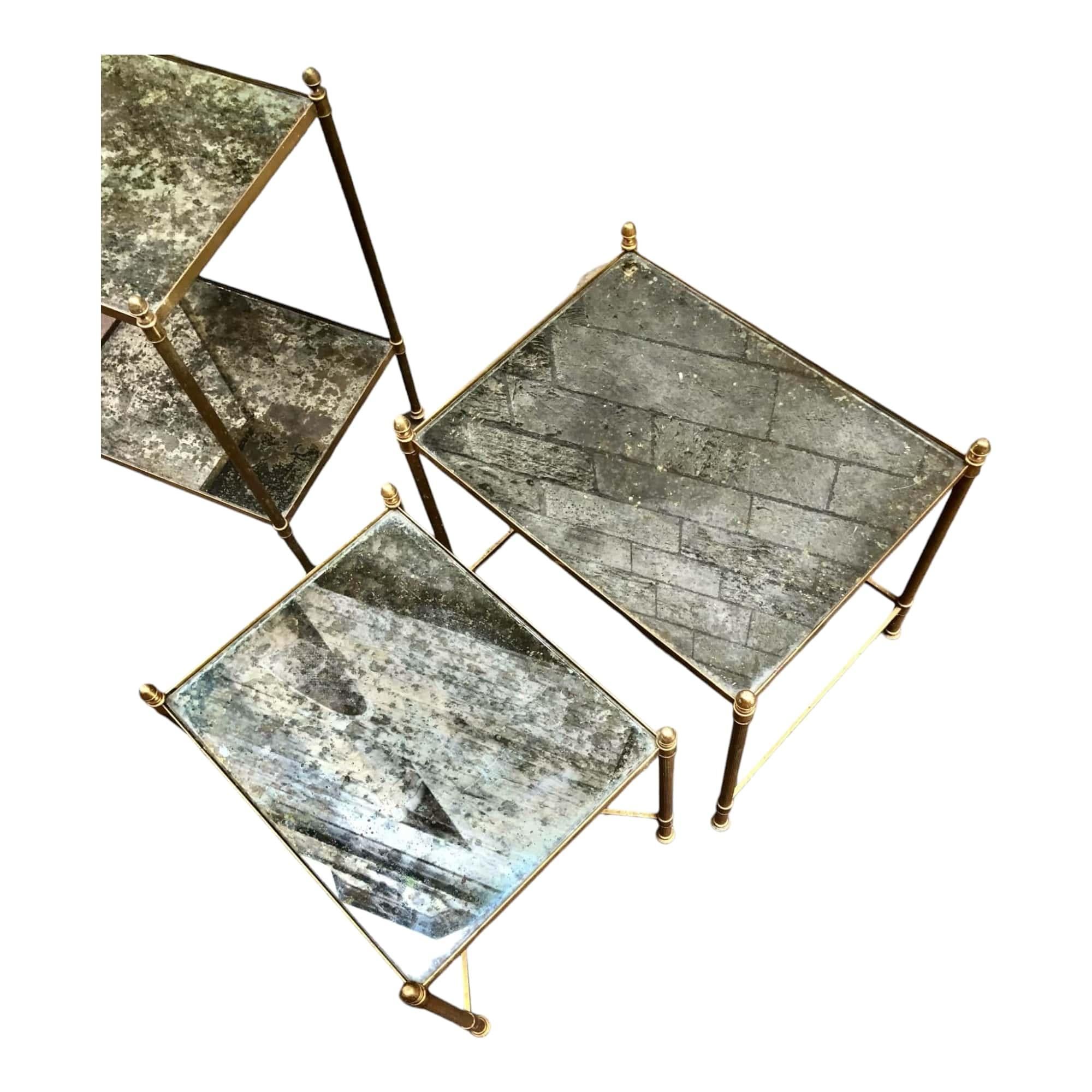 Late 20th Century French 20th Century by Maison Jansen Brass and Glass Nesting Tables For Sale