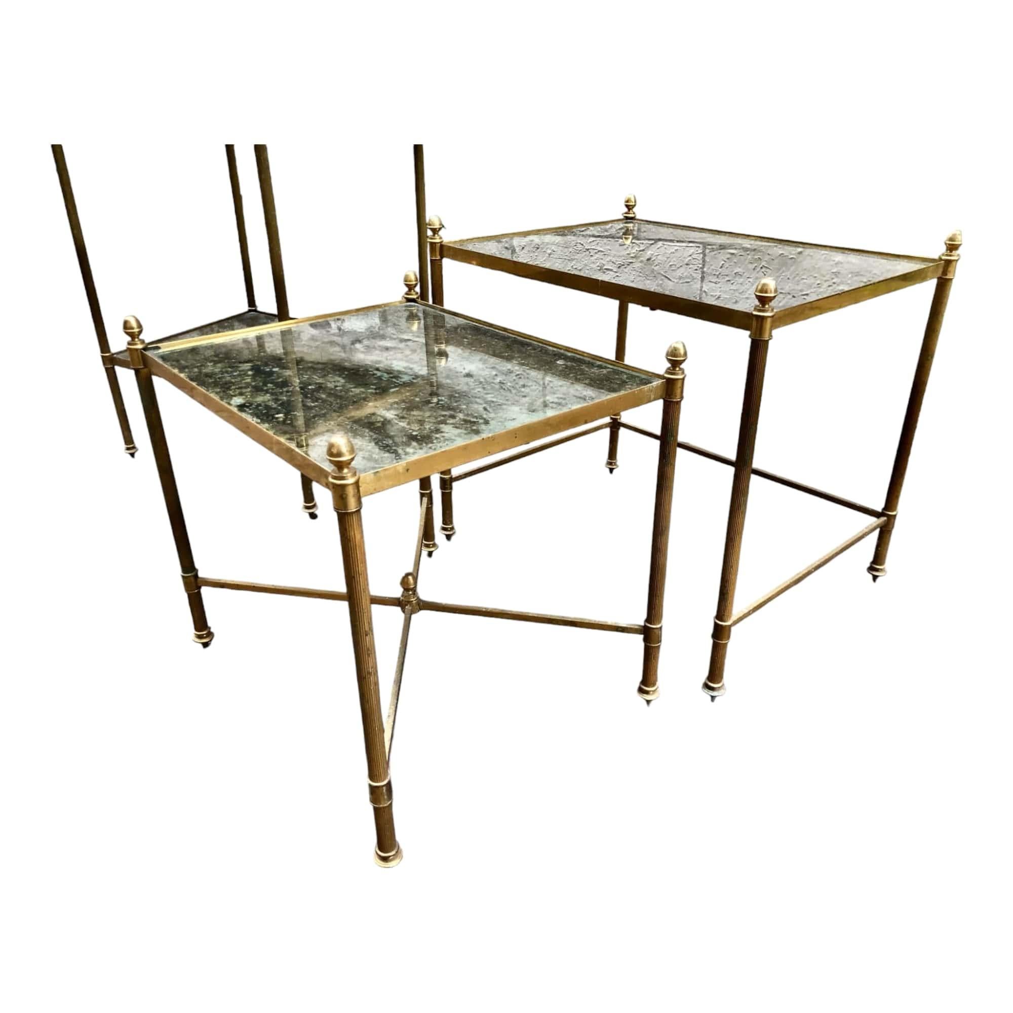 French 20th Century by Maison Jansen Brass and Glass Nesting Tables For Sale 1