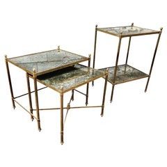 Retro French 20th Century by Maison Jansen Brass and Glass Nesting Tables