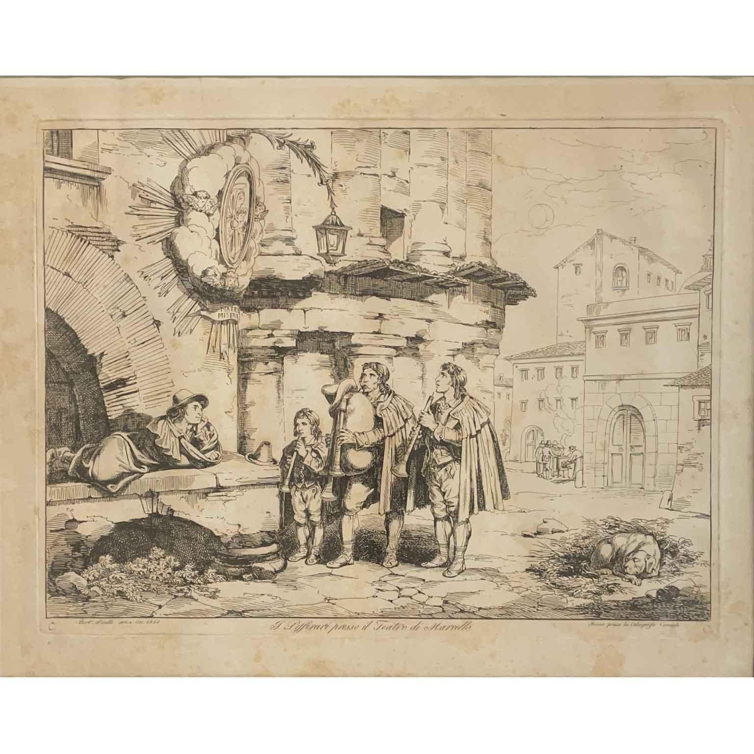Serie von sechs italienischen Drucken mit malerischen römischen Kostümen von Pinelli 1831  (Volkskunst) im Angebot