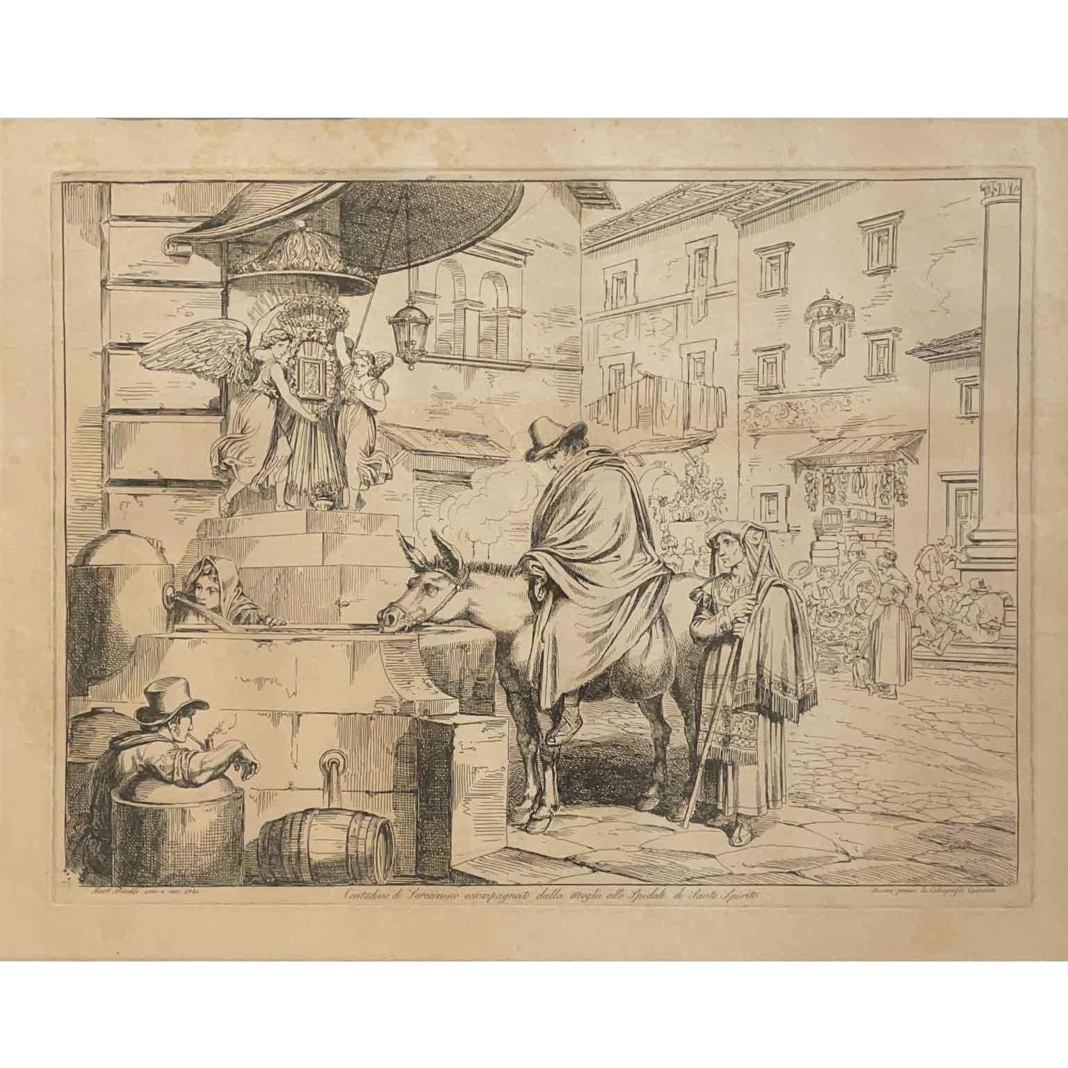 Engraved Series of Six Italian Prints with Picturesque Roman Costumes by Pinelli 1831  For Sale