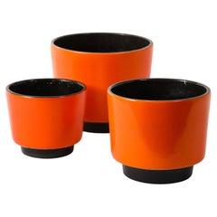 Serie of Three Orange & Black Cache Pots, France 1950's