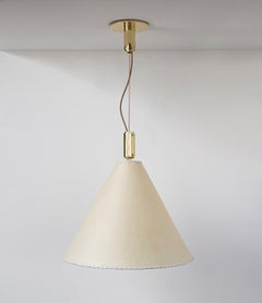 Series 02 Pendant, Polished Unlacquered Brass, Large Goatskin Parchment Shade