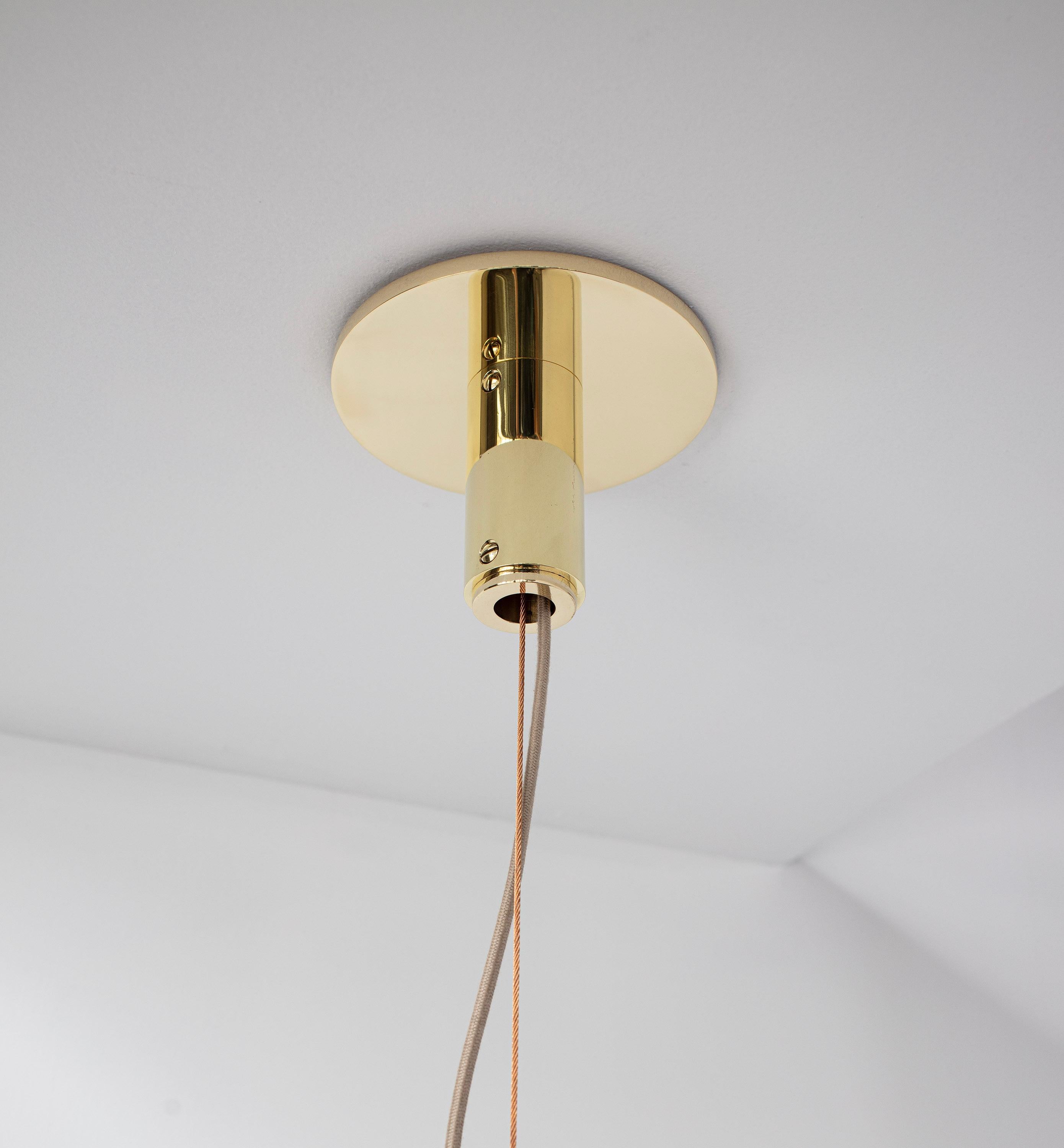 Series 02 Pendant, Polished Unlacquered Brass, Large Goatskin Parchment Shade For Sale 2