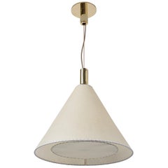 Lampe à suspension Série 02, laiton poli non laqué, grand abat-jour en peau de chèvre