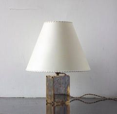 Series 03 Table Lamp, "Smoke" Patinated Brass, Stitched Goatskin Parchment Shade