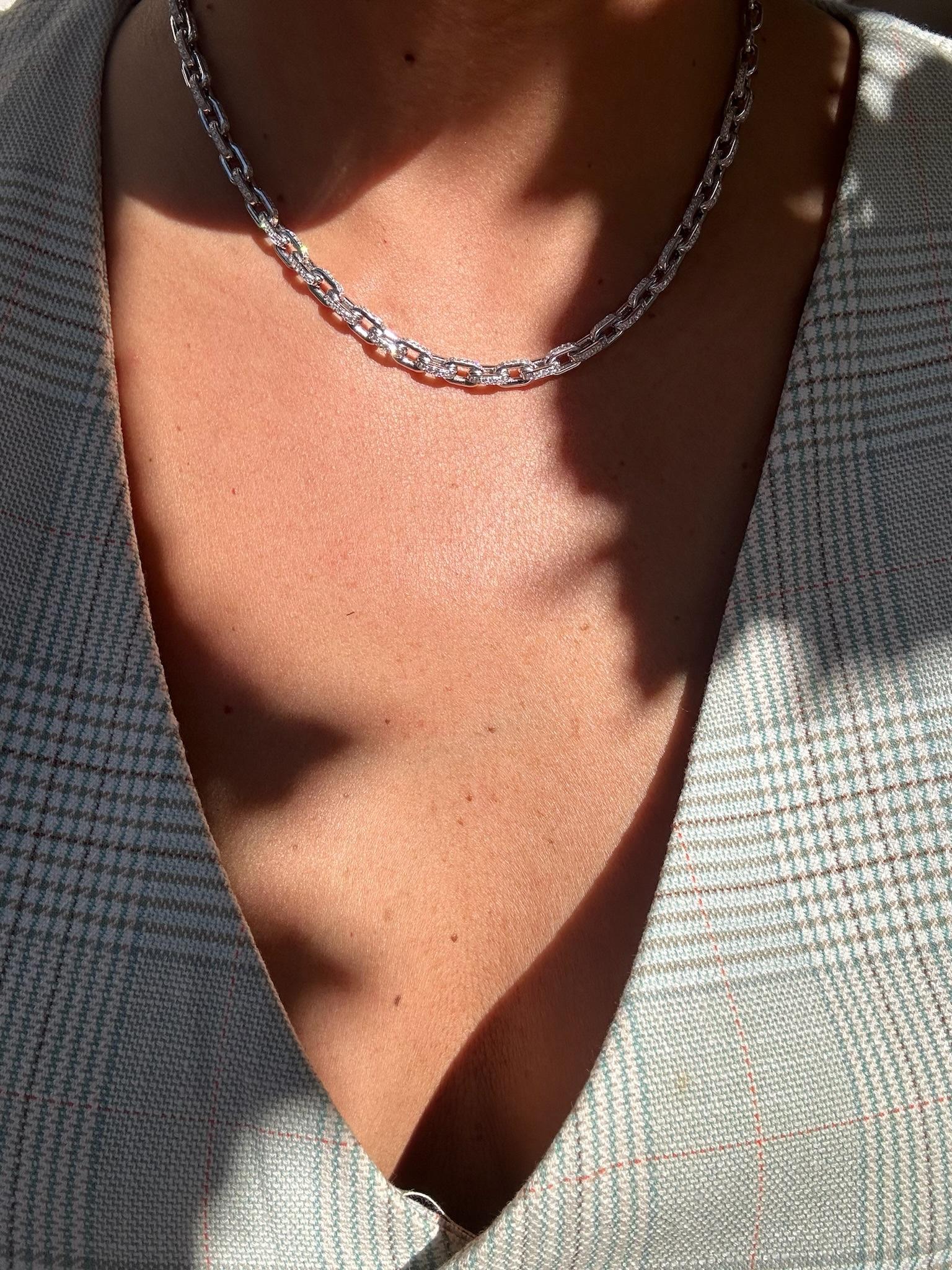 Women's Series 7.83 Diamond Chain 14K White Gold Necklace For Sale