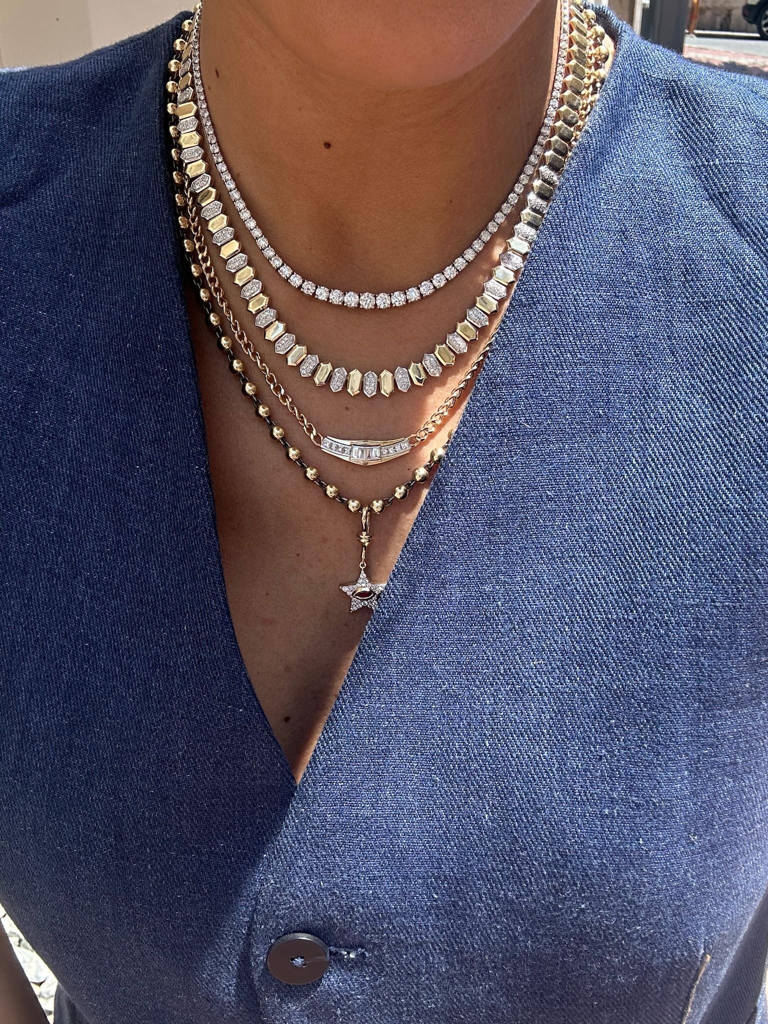 Modern Series Fireball Baklava Shaped Diamond Necklace For Sale