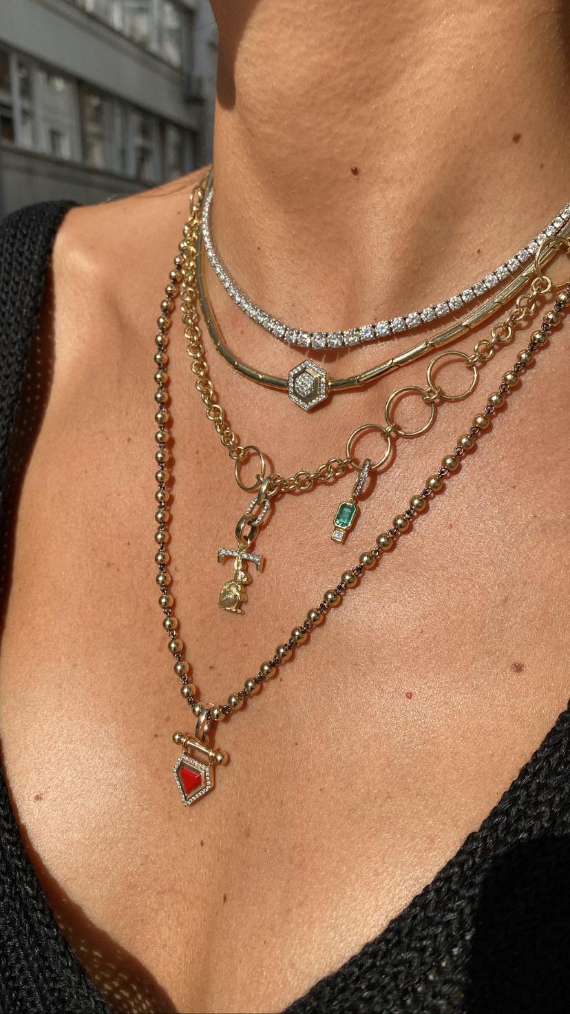 Brilliant Cut Series Fireball Diamond Bar Hexagon Necklace For Sale