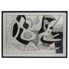 Series II Pen-Ink Abstract Painting by Listed Artist Rene Marcel Gruslin