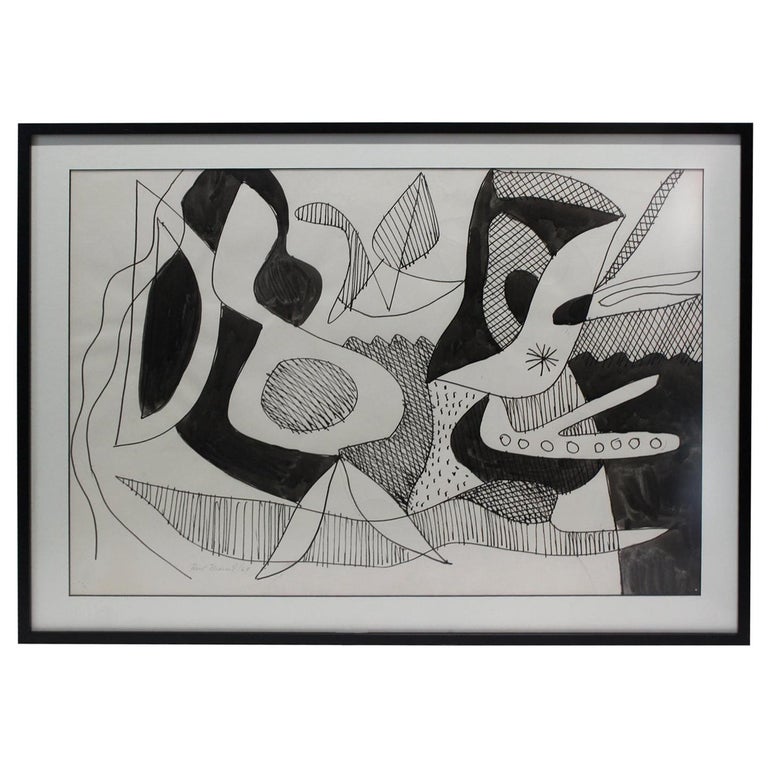 Series Ii Pen Ink Abstract Painting By Listed Artist Rene Marcel
