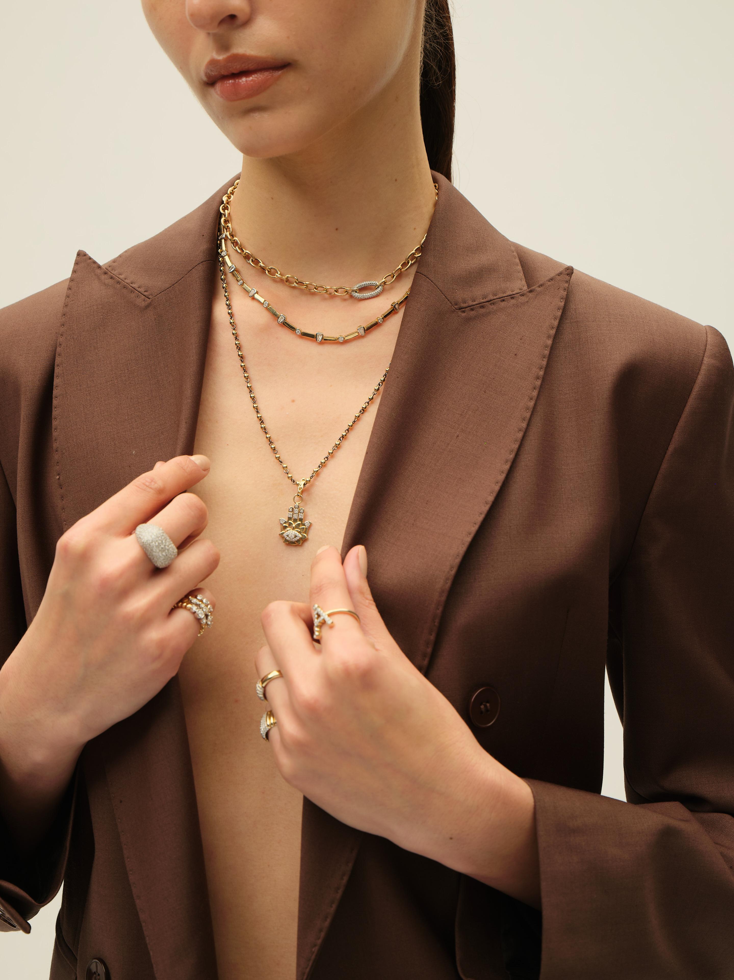 Modern Series Moonlight Shield Diamond Necklace For Sale