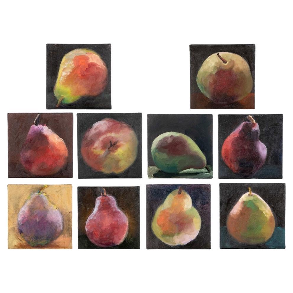 Series Of 10 Acrylic On Canvas Pear Paintings For Sale