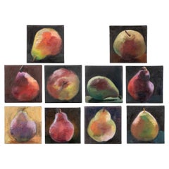 Srie de 10 peintures acryliques sur toile en forme de poire