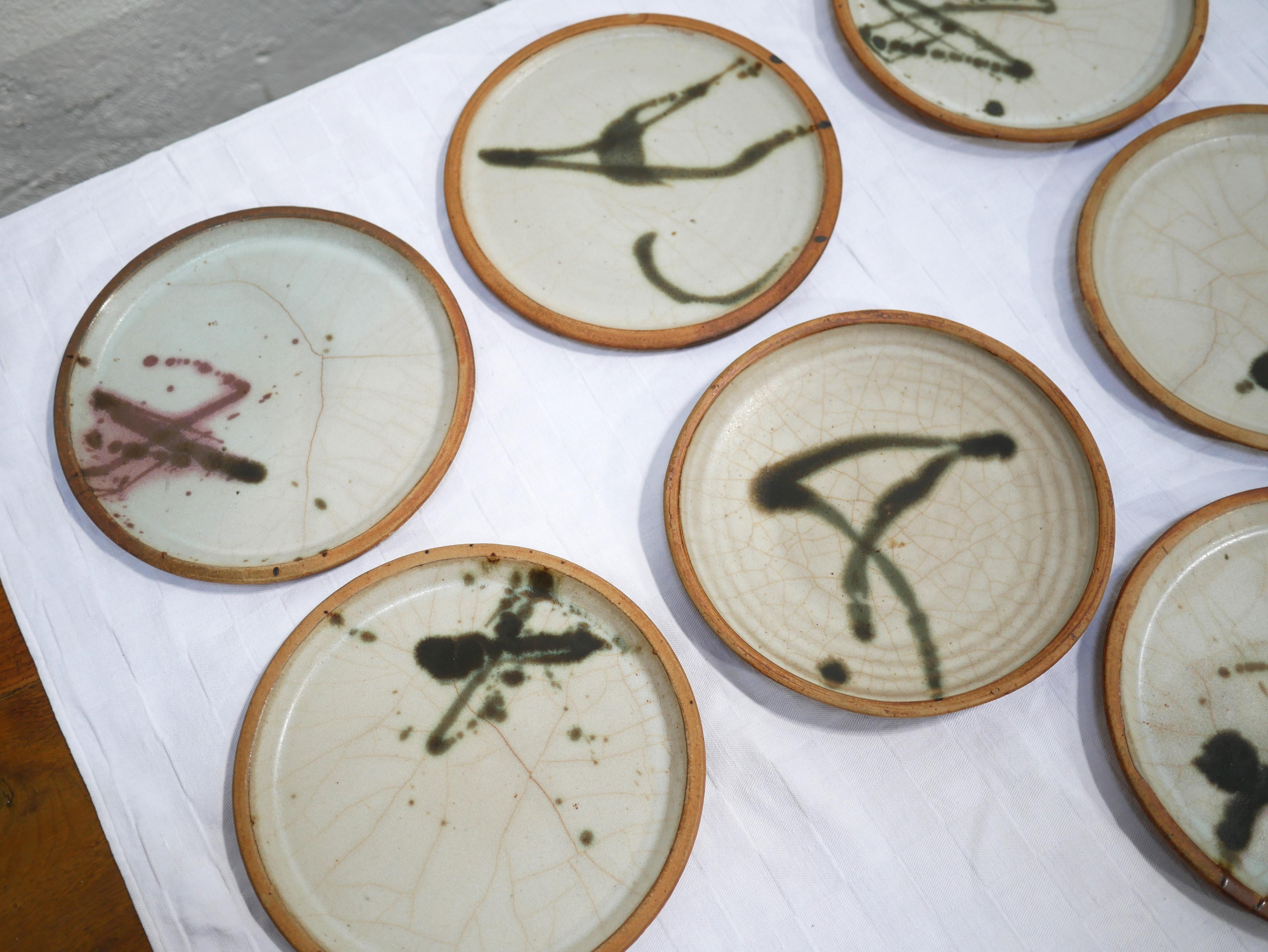 Series of 10 Sandstone Plates by Madeleine Brault for Poterie De La Colombe 3