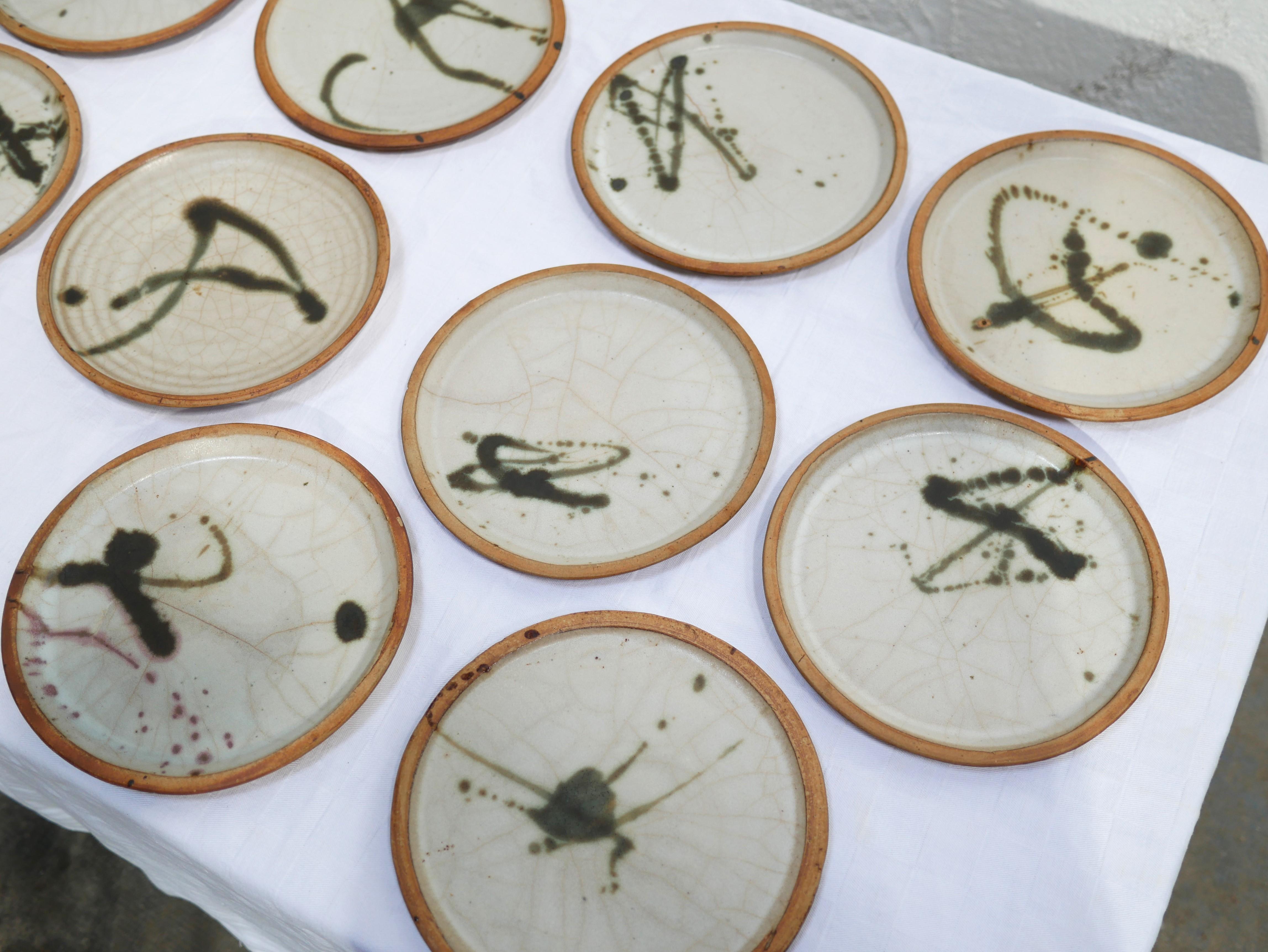 Series of 10 Sandstone Plates by Madeleine Brault for Poterie De La Colombe 4