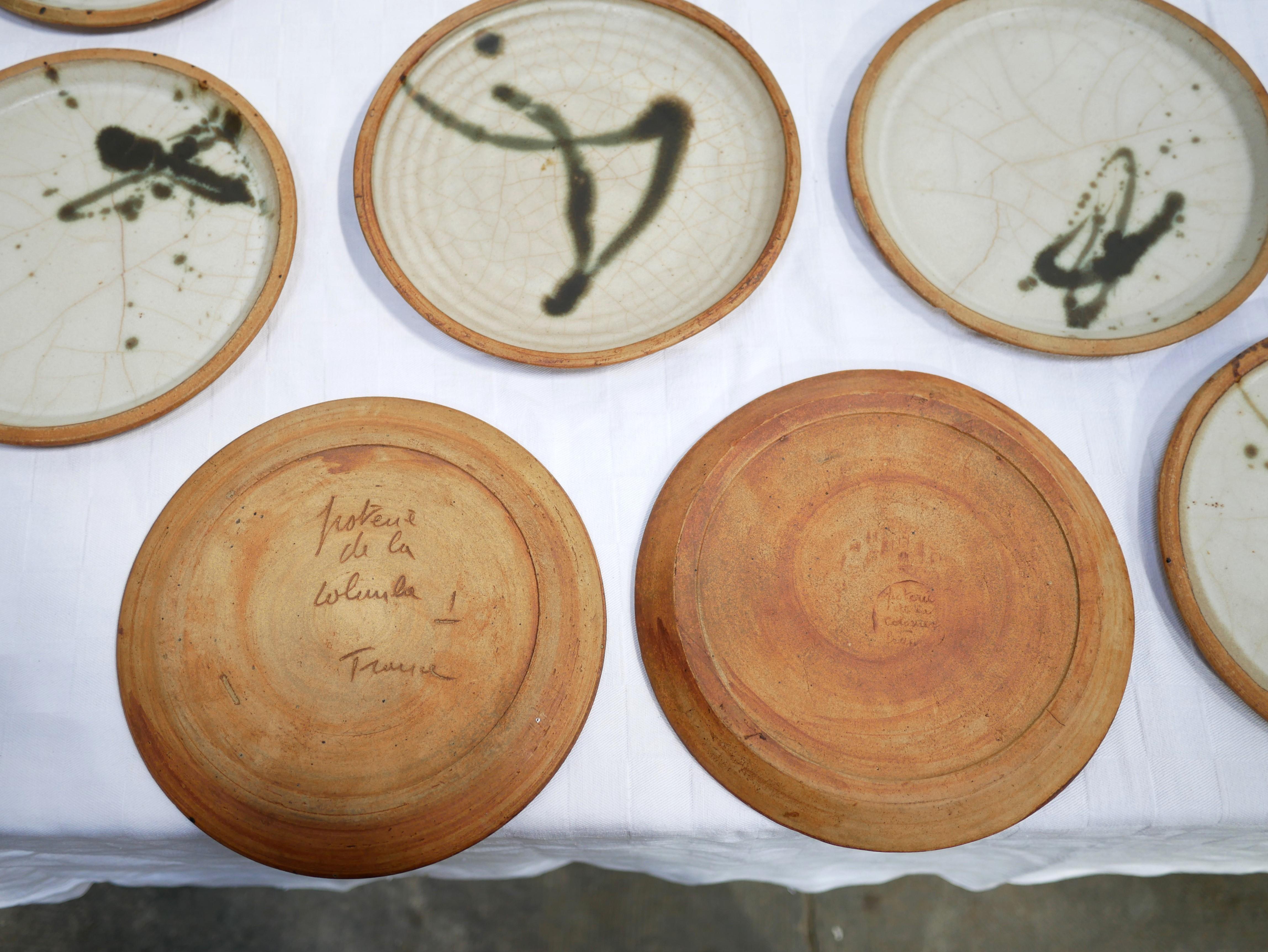 Series of 10 Sandstone Plates by Madeleine Brault for Poterie De La Colombe 5