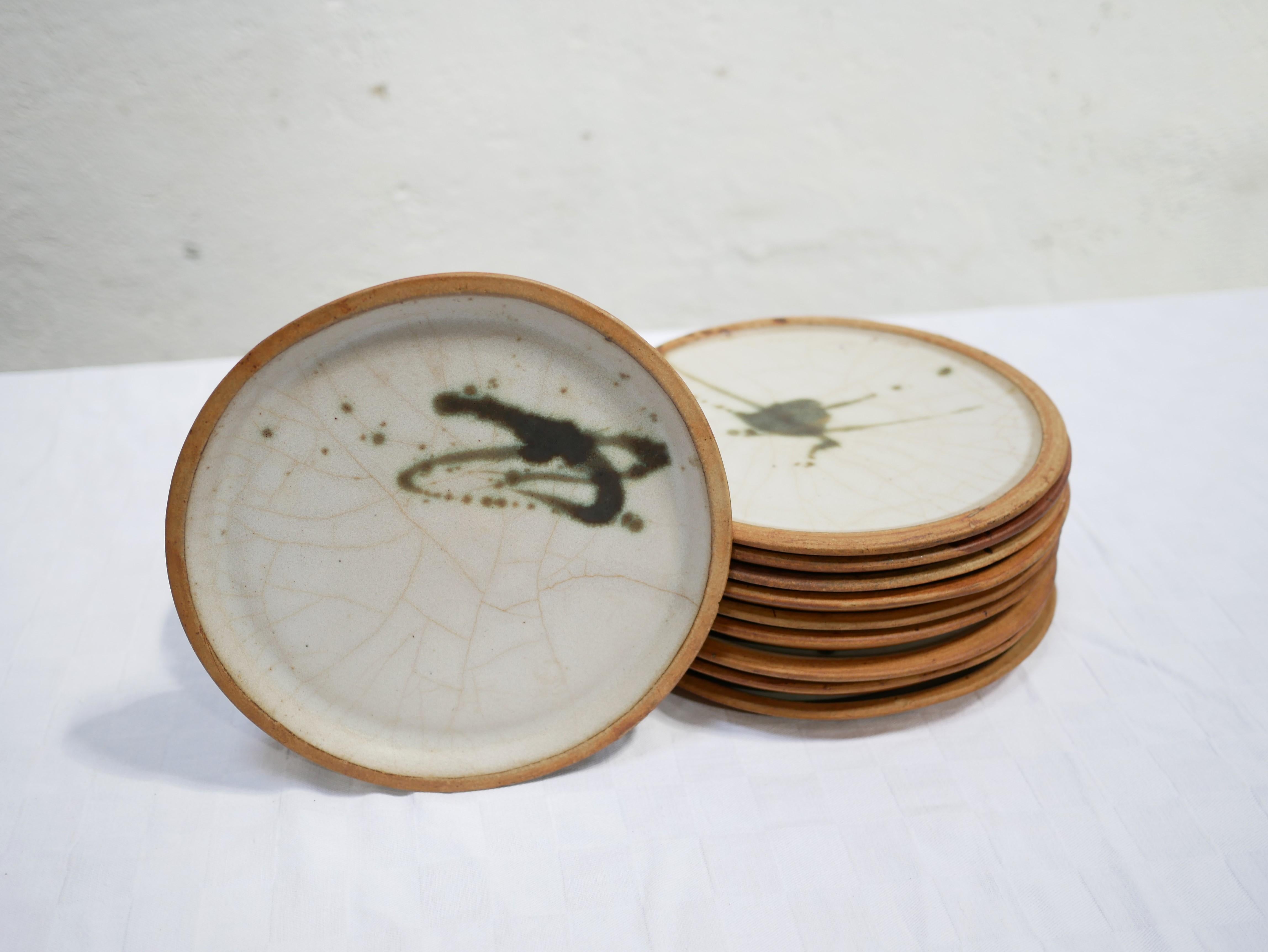 Ceramic Series of 10 Sandstone Plates by Madeleine Brault for Poterie De La Colombe