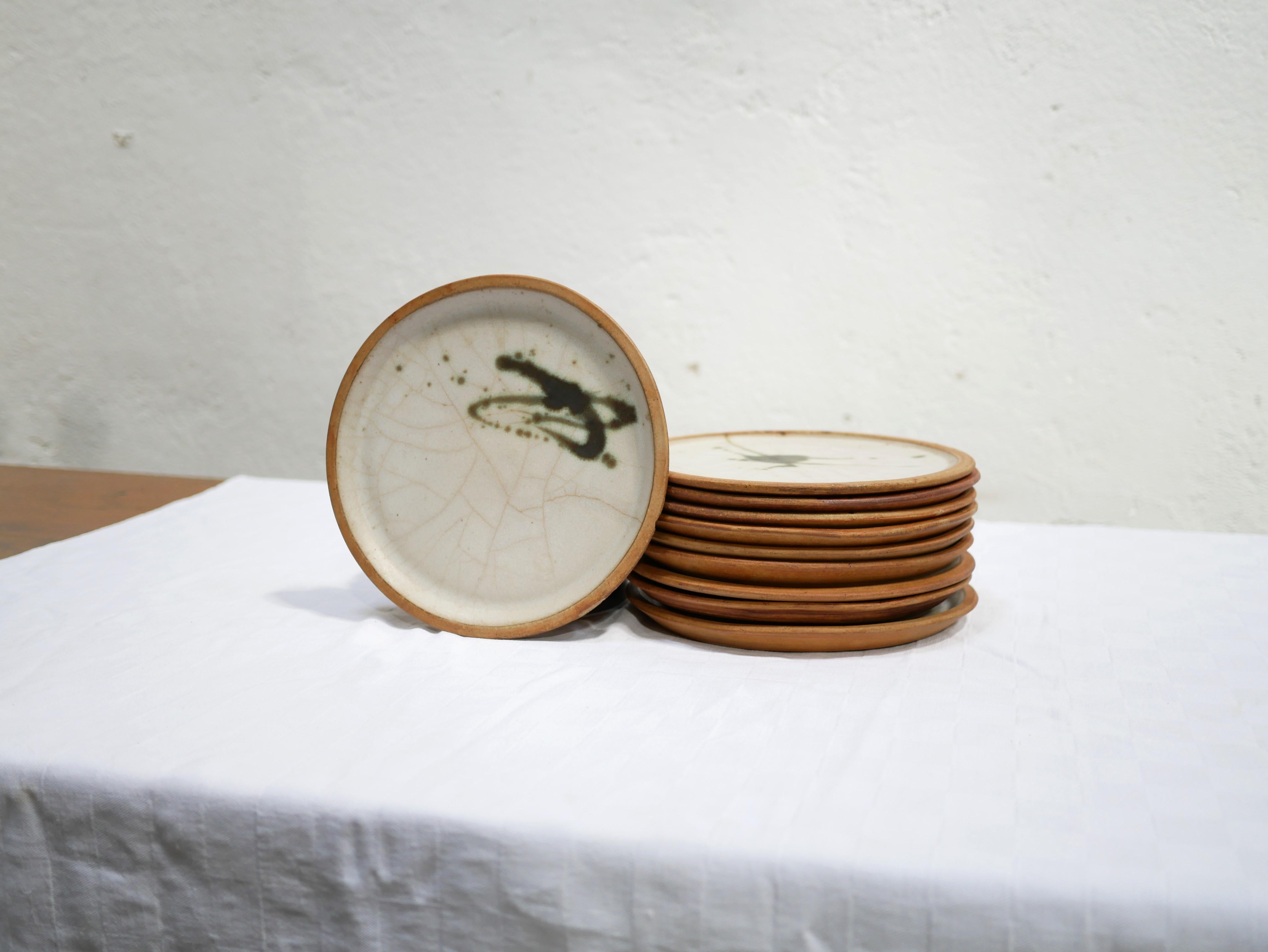Series of 10 Sandstone Plates by Madeleine Brault for Poterie De La Colombe 1