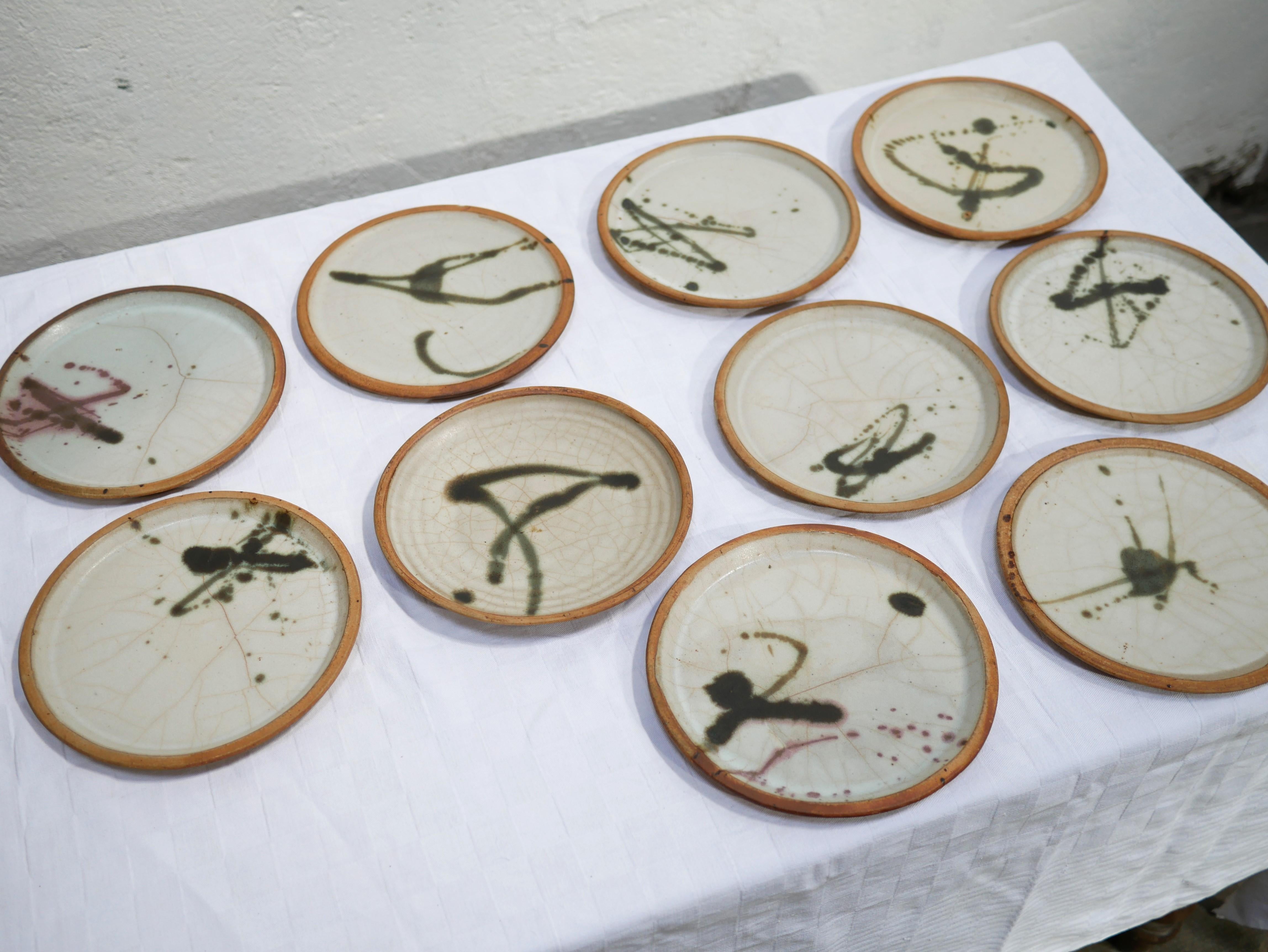 Series of 10 Sandstone Plates by Madeleine Brault for Poterie De La Colombe 2