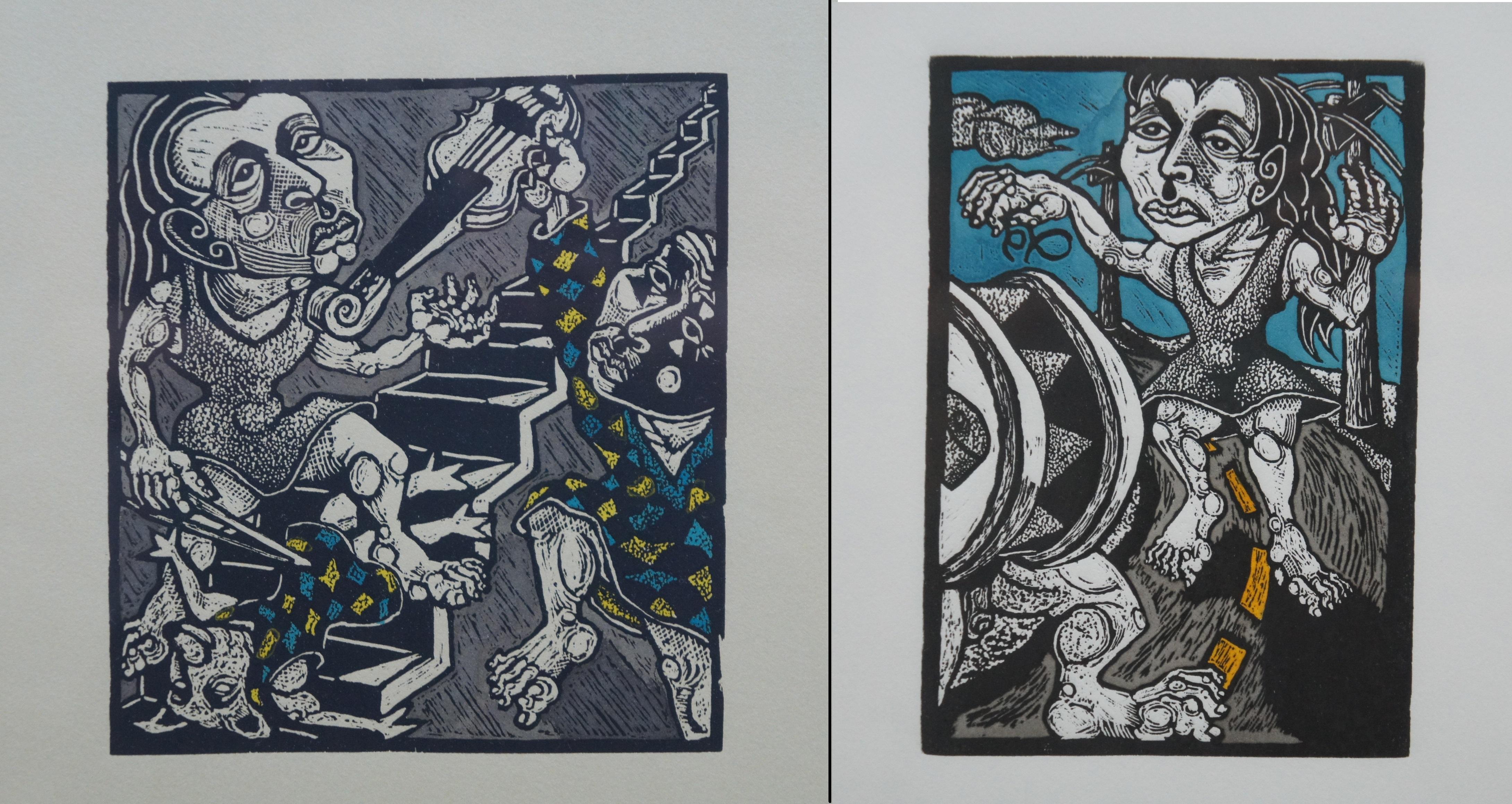 Series of 11 Jay Bolton 1995 Outsider Art Woodcut Exhibit Art Prints For Sale 4