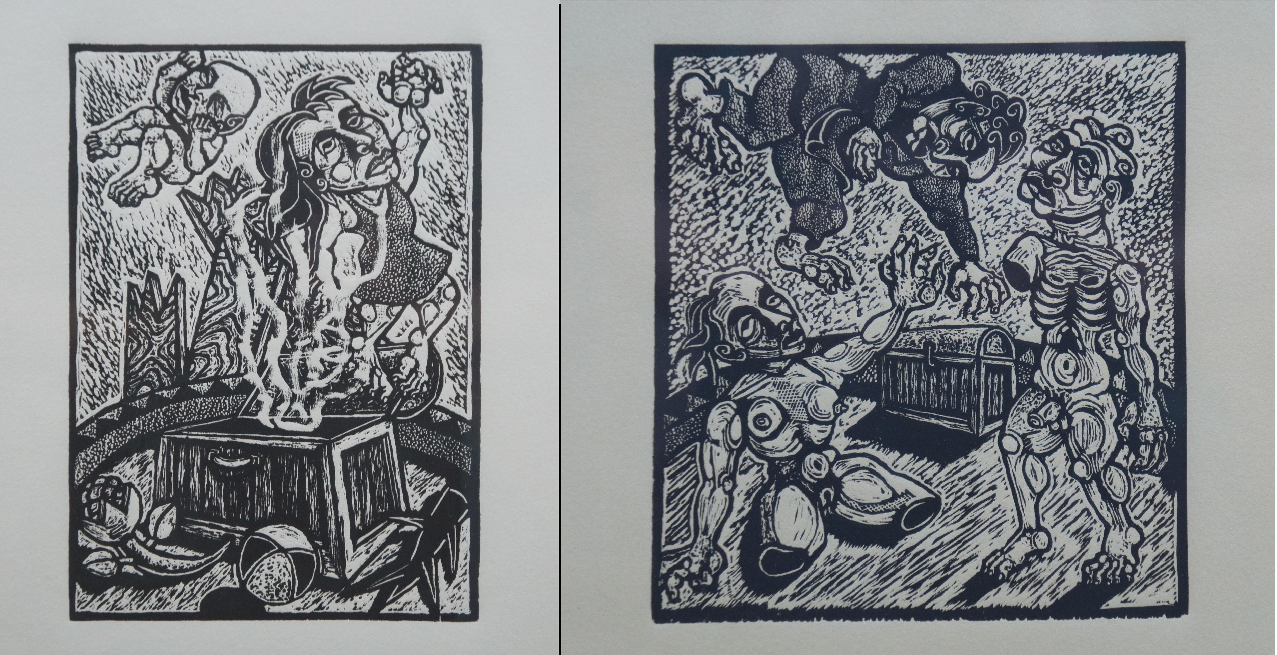 Series of 11 Jay Bolton 1995 Outsider Art Woodcut Exhibit Art Prints For Sale 5