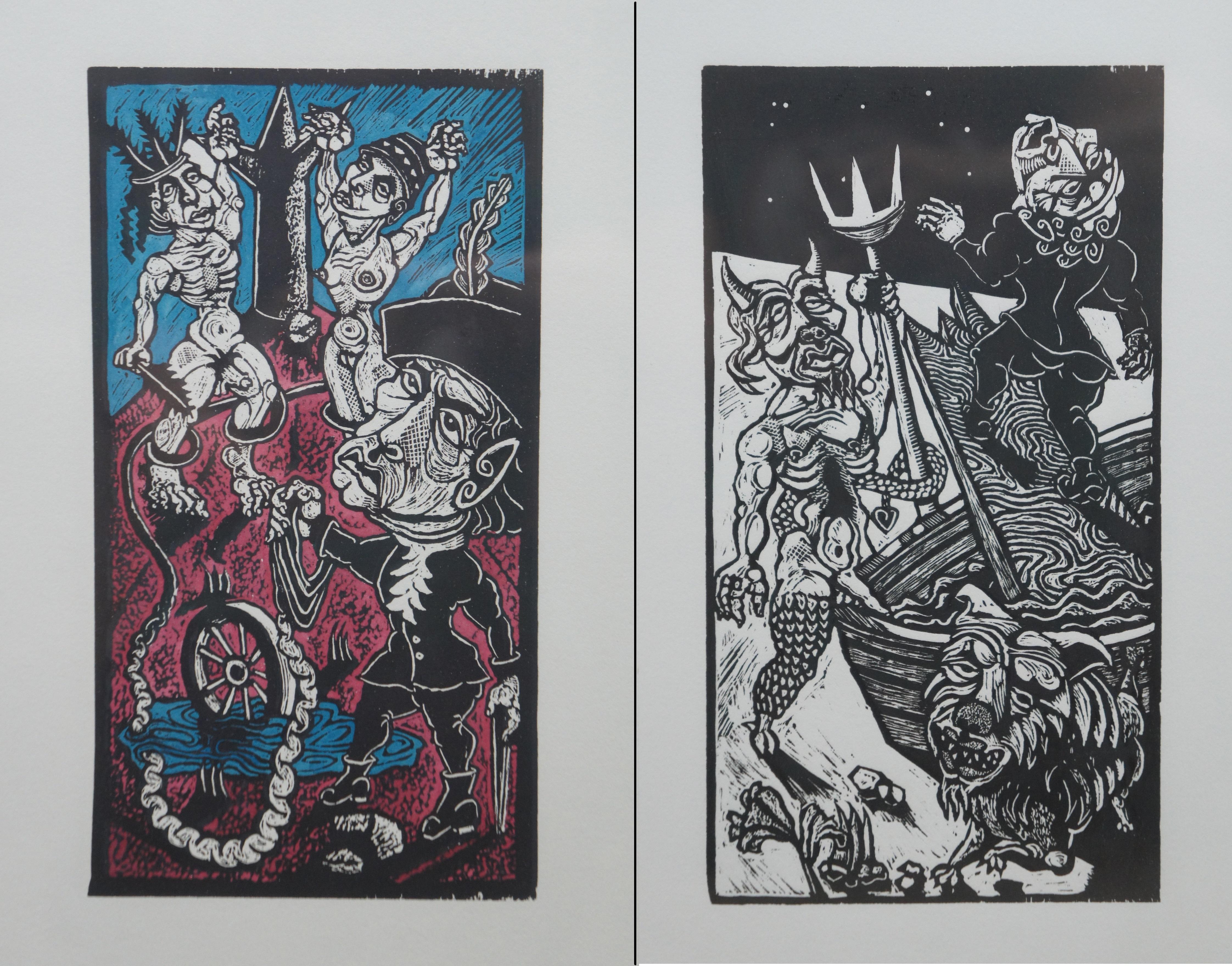 Series of 11 Jay Bolton 1995 Outsider Art Woodcut Exhibit Art Prints 6