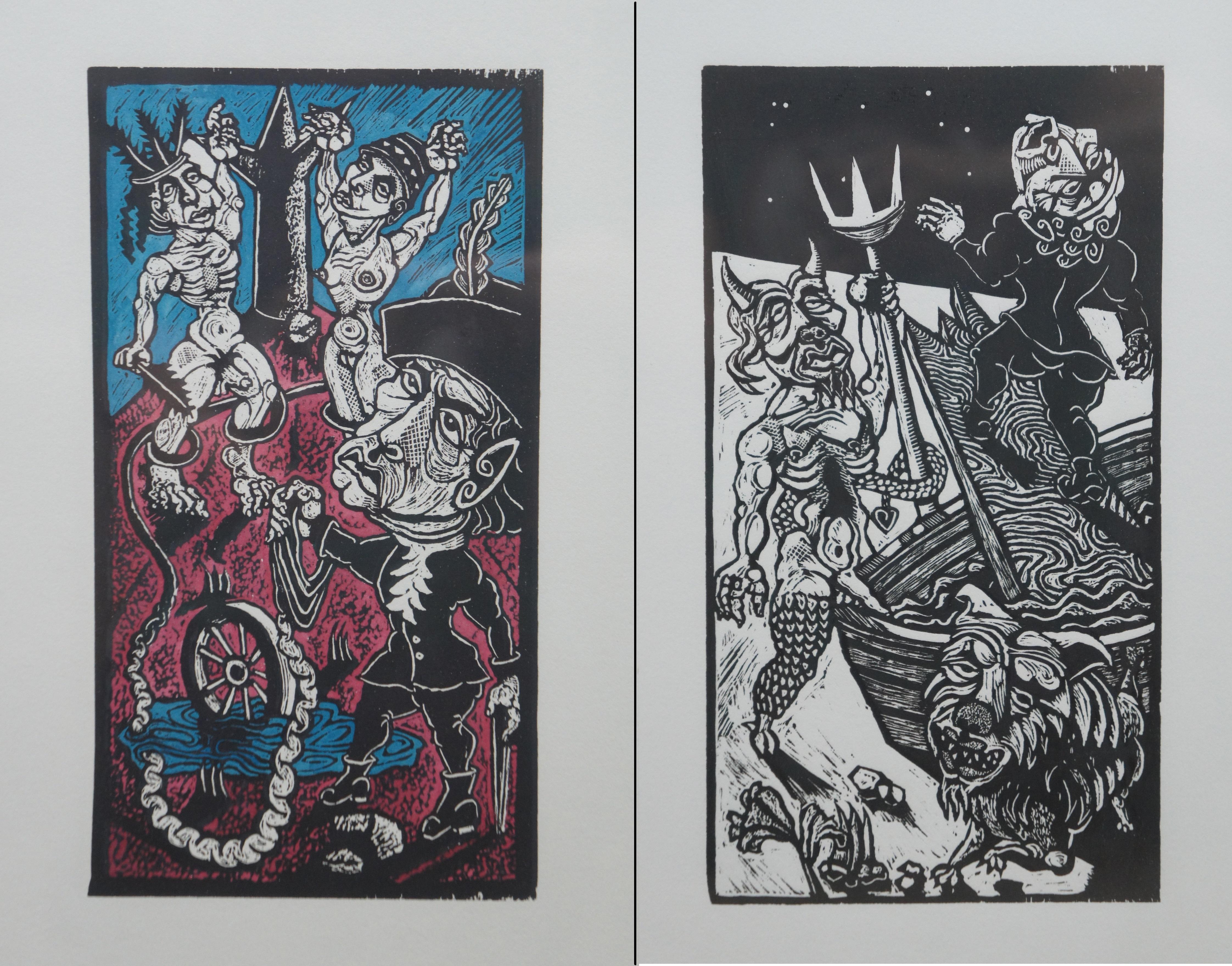 Series of 11 Jay Bolton 1995 Outsider Art Woodcut Exhibit Art Prints For Sale 6