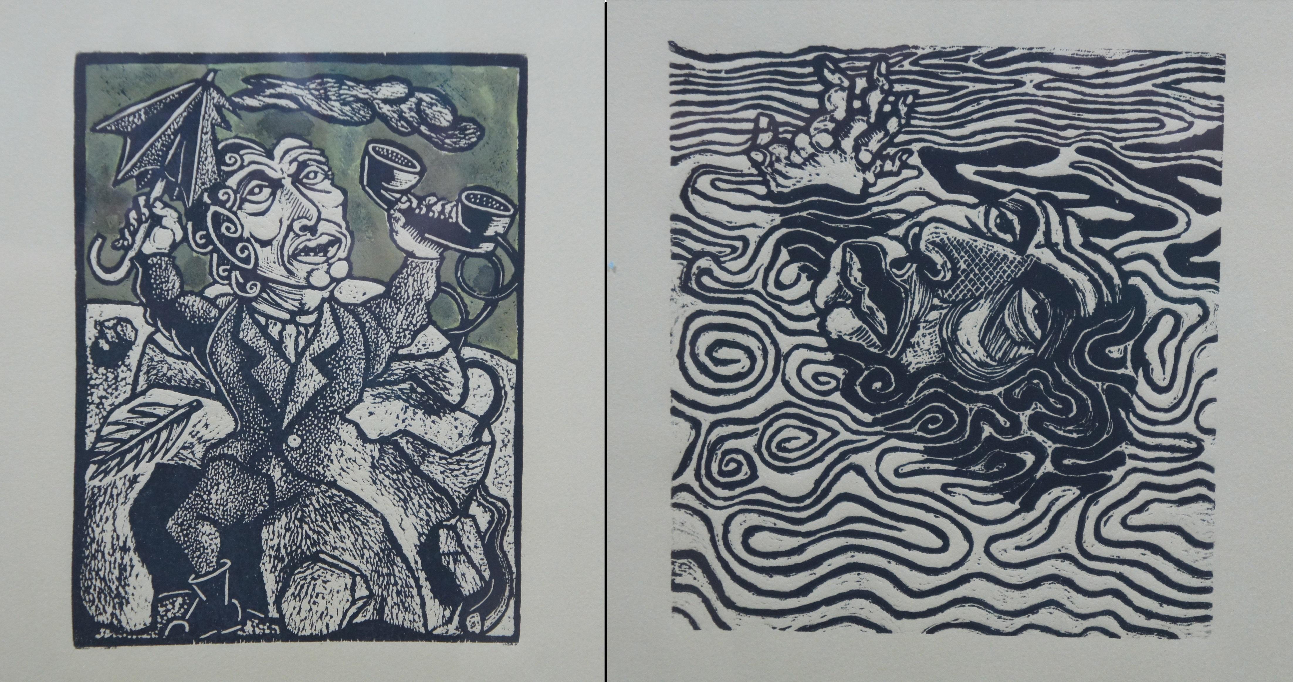 Series of 11 Jay Bolton 1995 Outsider Art Woodcut Exhibit Art Prints For Sale 7