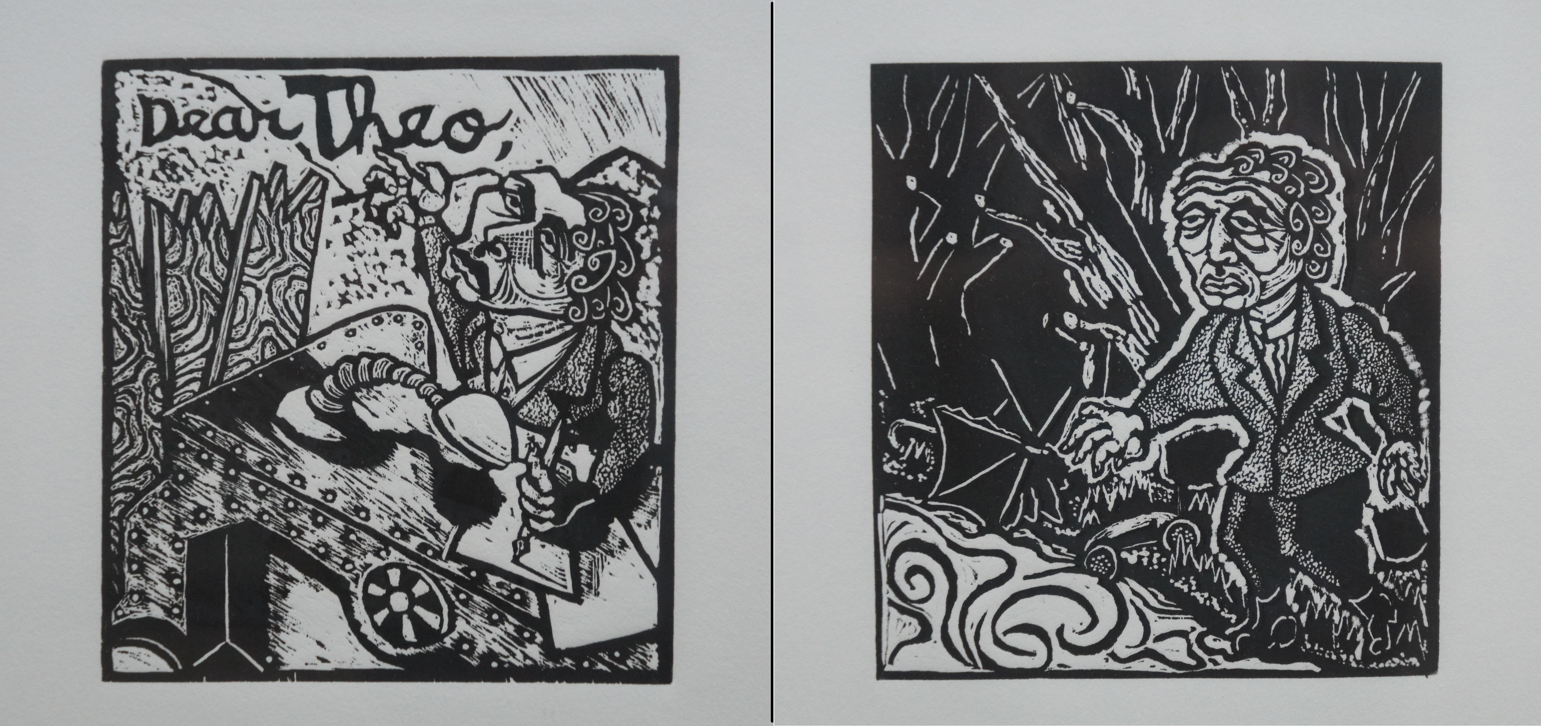Series of 11 Jay Bolton 1995 Outsider Art Woodcut Exhibit Art Prints 3