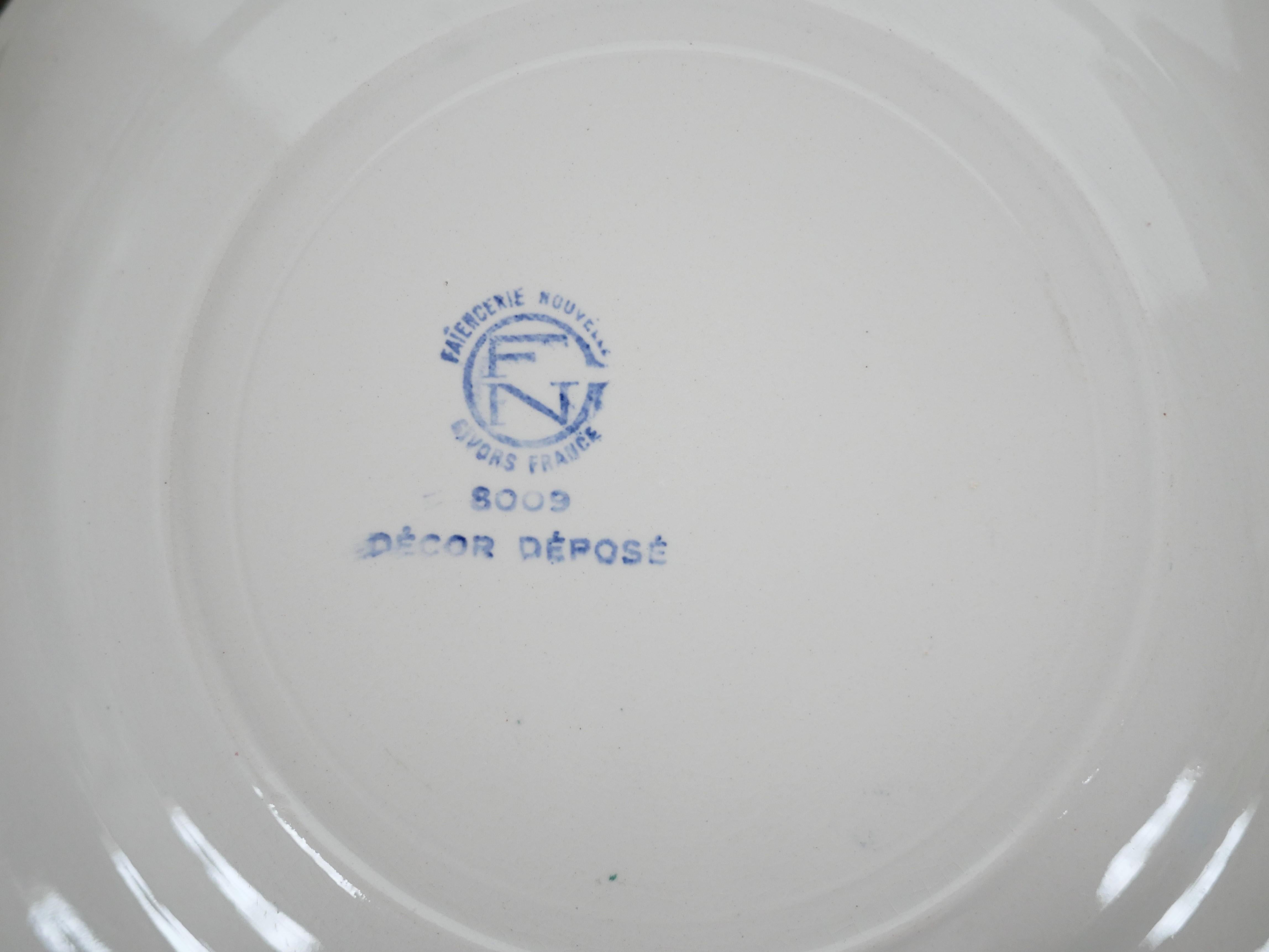 Série de 12 assiettes à dessert en céramique vintage de la Faïencerie Nouvelle, Givors Franc 2